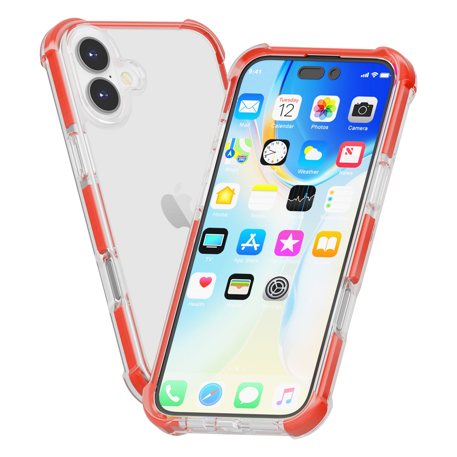 Clear Mobile Phone Case for iPhone 16 TPU+TPE+PC Phone Cover - Transparent Red