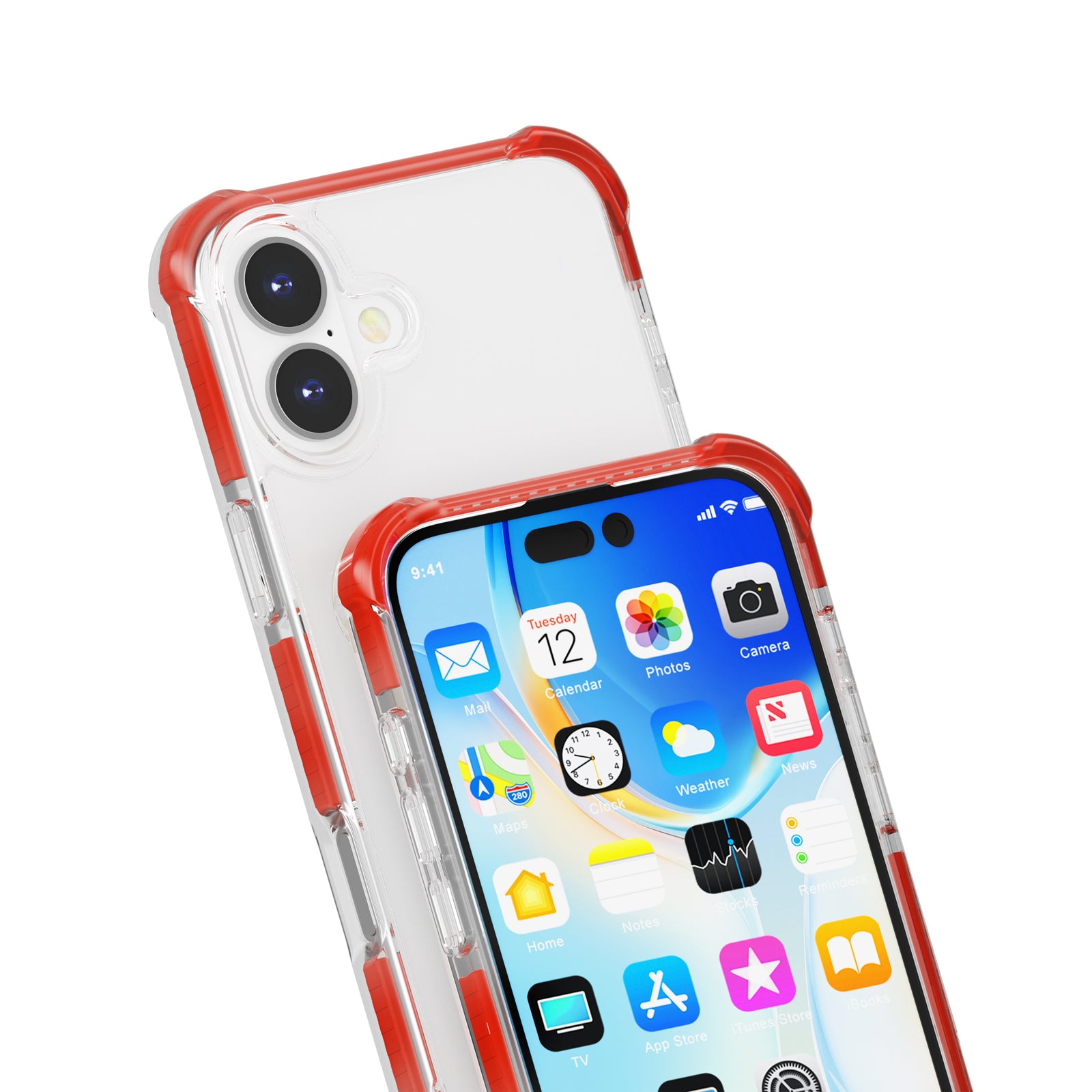 Clear Mobile Phone Case for iPhone 16 TPU+TPE+PC Phone Cover - Transparent Red