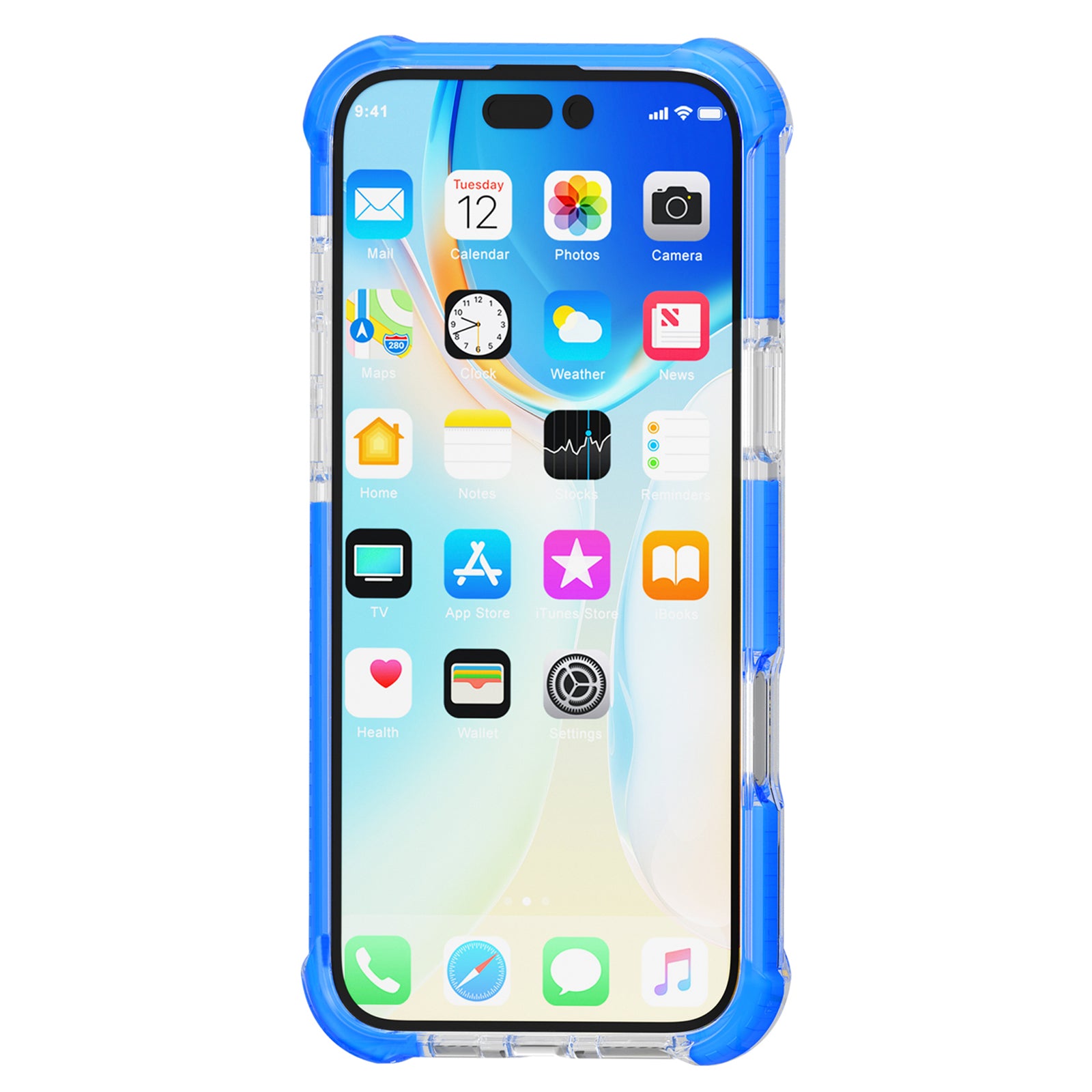 Clear Mobile Phone Case for iPhone 16 TPU+TPE+PC Phone Cover - Transparent Blue