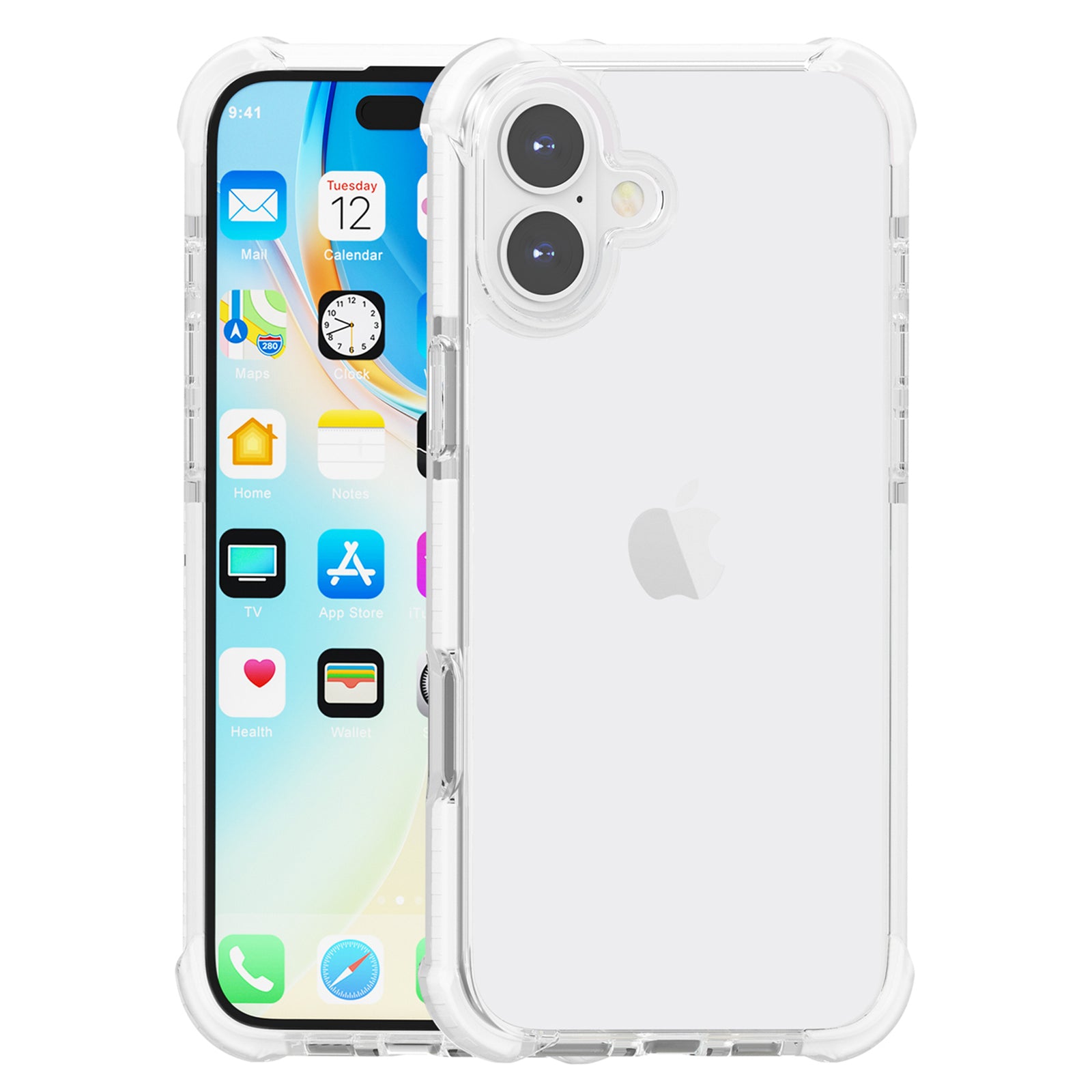 Clear Mobile Phone Case for iPhone 16 TPU+TPE+PC Phone Cover - Transparent White