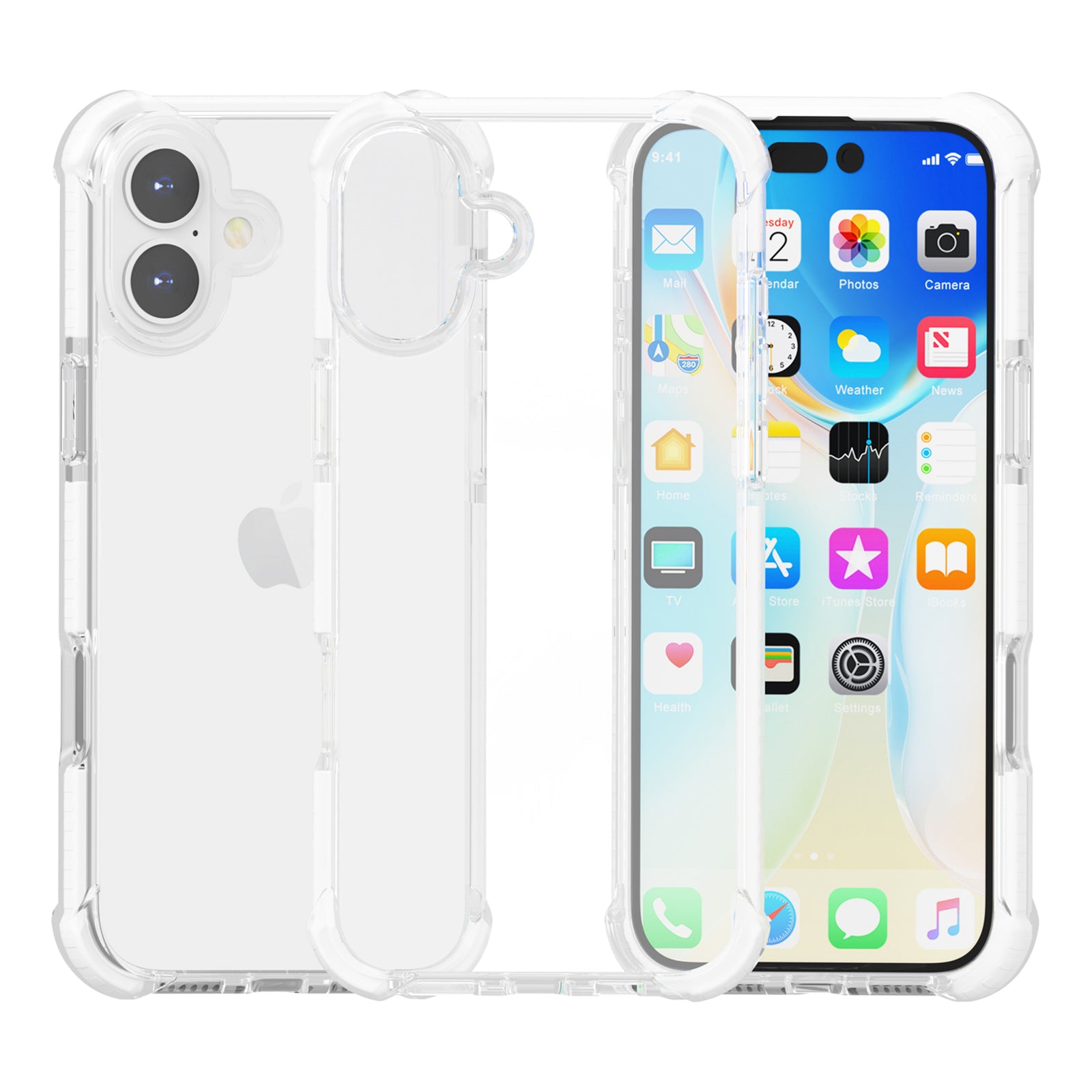 Clear Mobile Phone Case for iPhone 16 TPU+TPE+PC Phone Cover - Transparent White