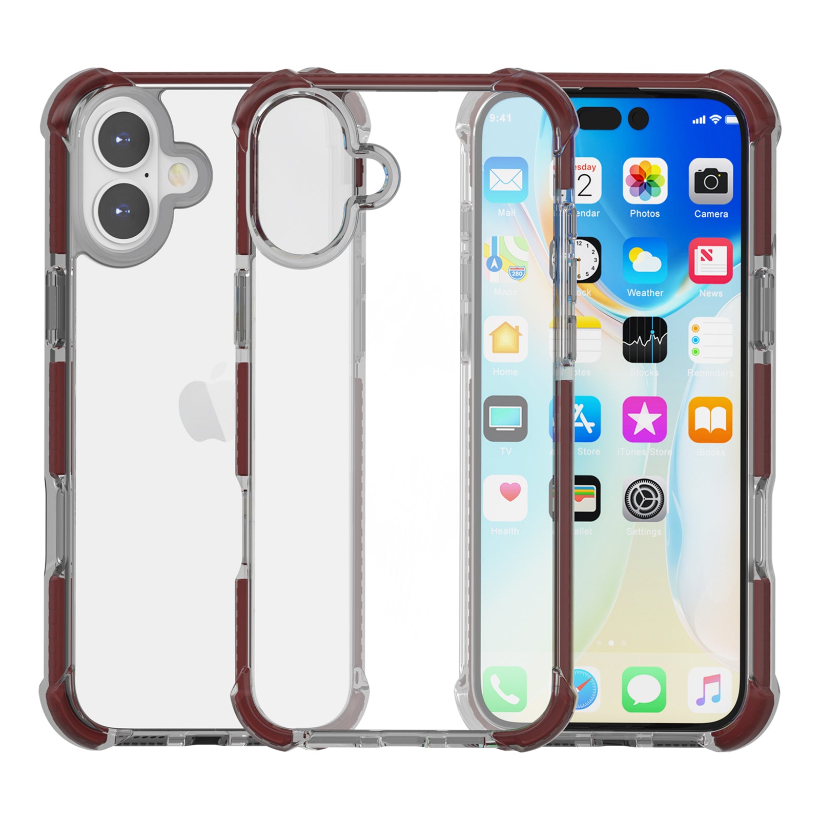 Clear Mobile Phone Case for iPhone 16 TPU+TPE+PC Phone Cover - Transparent Brown