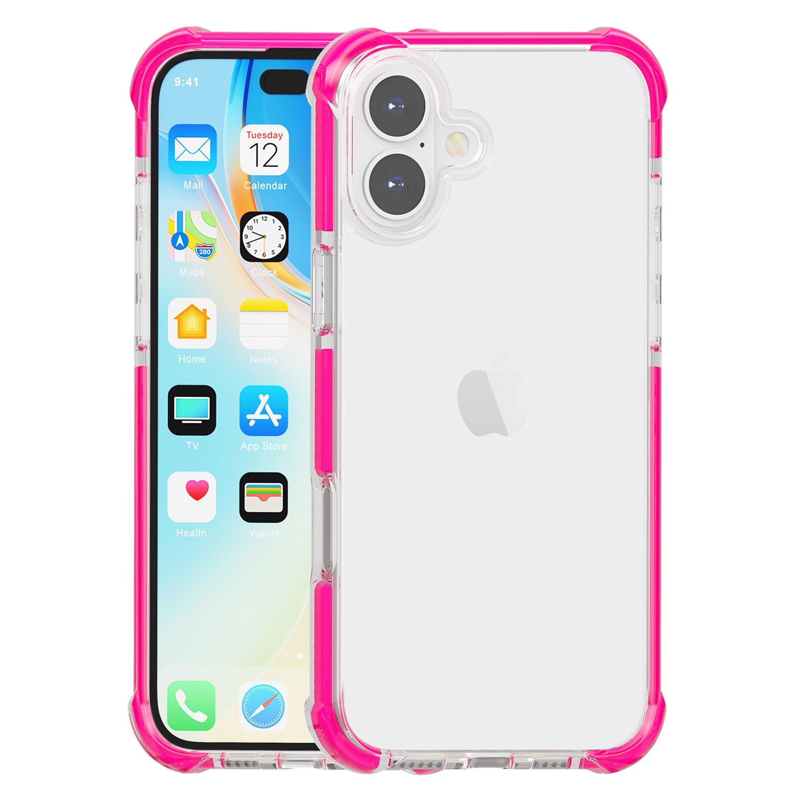 Clear Mobile Phone Case for iPhone 16 TPU+TPE+PC Phone Cover - Transparent Pink