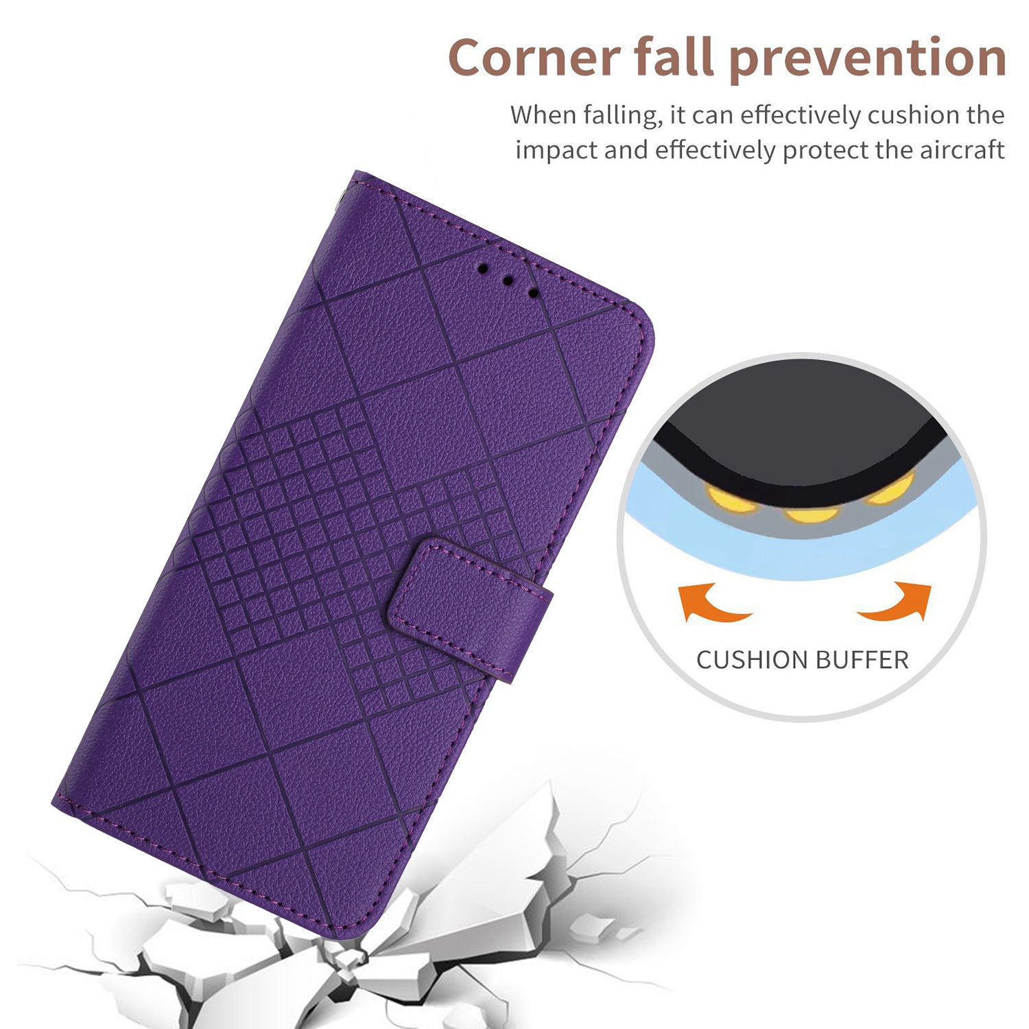 HT06 For iPhone 16 Pro Max Case Litchi Texture Leather Wallet Rhombus Phone Cover - Dark Purple