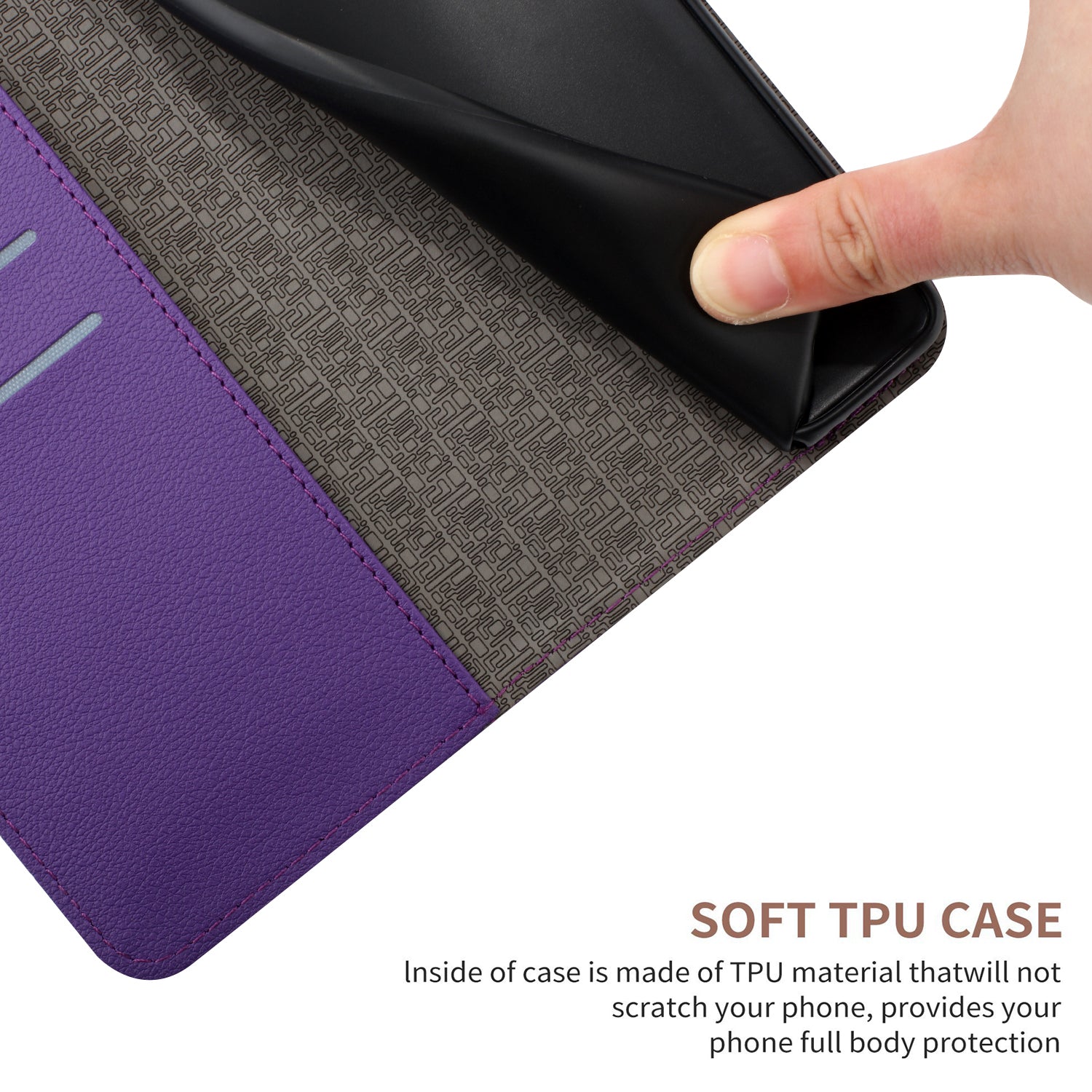 HT06 For iPhone 16 Pro Max Case Litchi Texture Leather Wallet Rhombus Phone Cover - Dark Purple