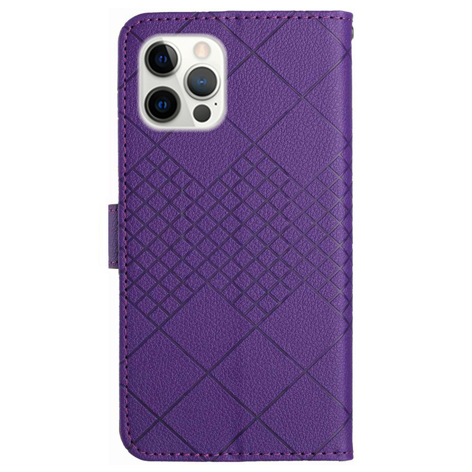 HT06 For iPhone 16 Pro Max Case Litchi Texture Leather Wallet Rhombus Phone Cover - Dark Purple