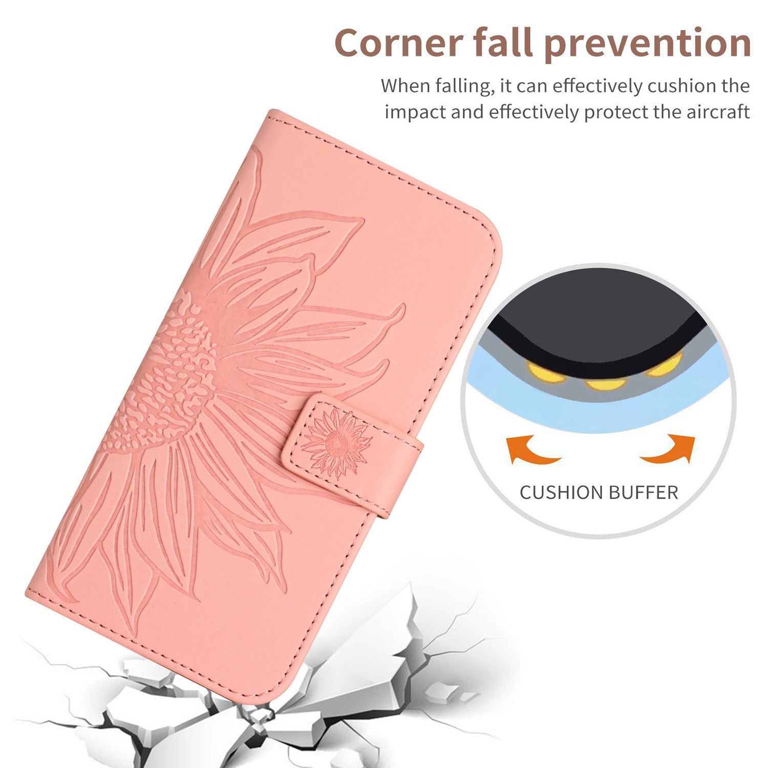 HT04 For iPhone 16 Pro Max Leather Case Sunflower Phone Wallet Cover with Shoulder Strap - Light Pink