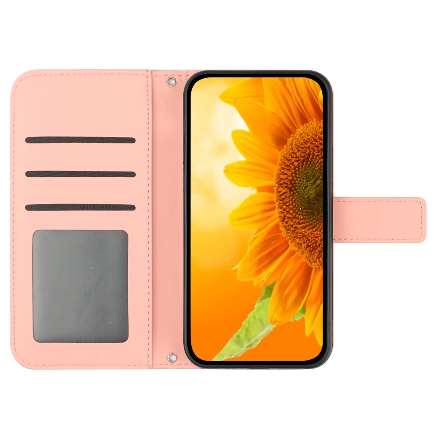 HT04 For iPhone 16 Pro Max Case Sunflower Leather Handbag Flip Phone Cover - Light Pink