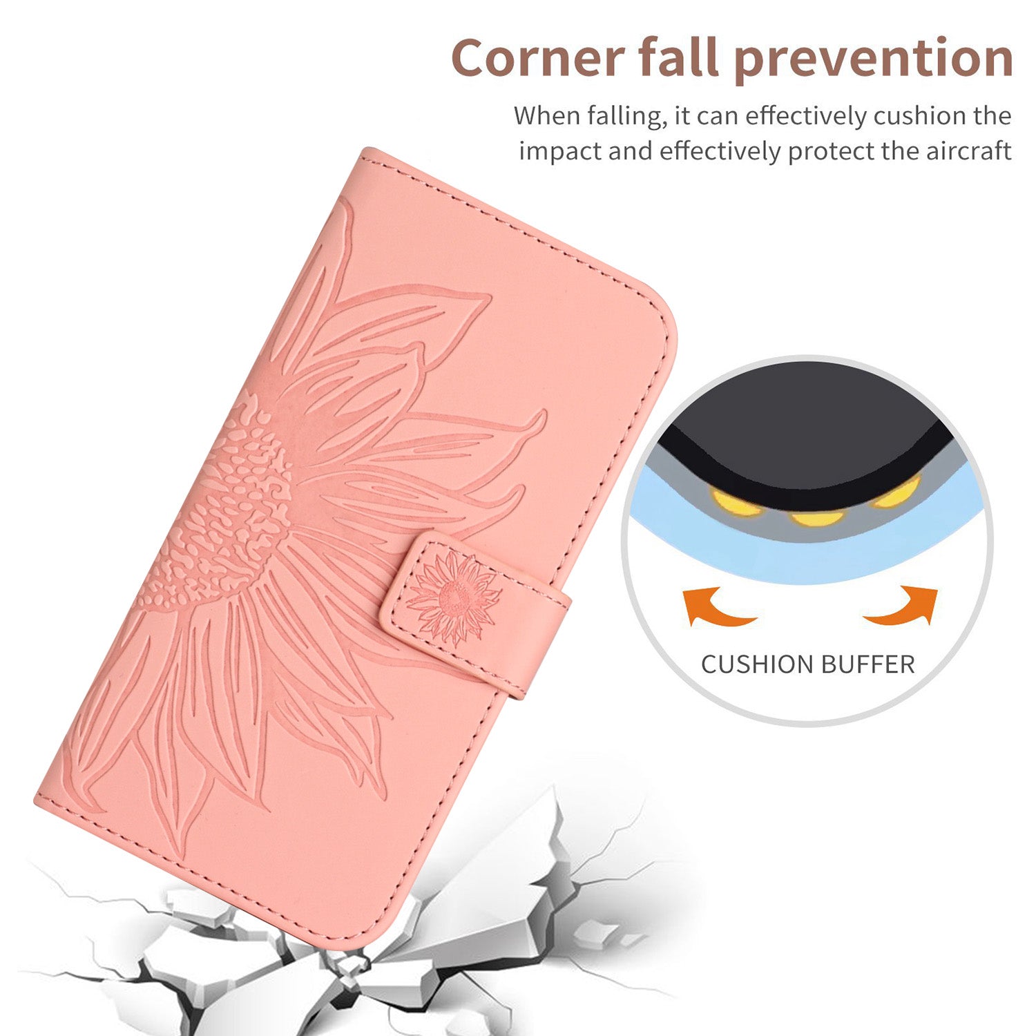 HT04 For iPhone 16 Pro Max Case Sunflower Leather Handbag Flip Phone Cover - Light Pink