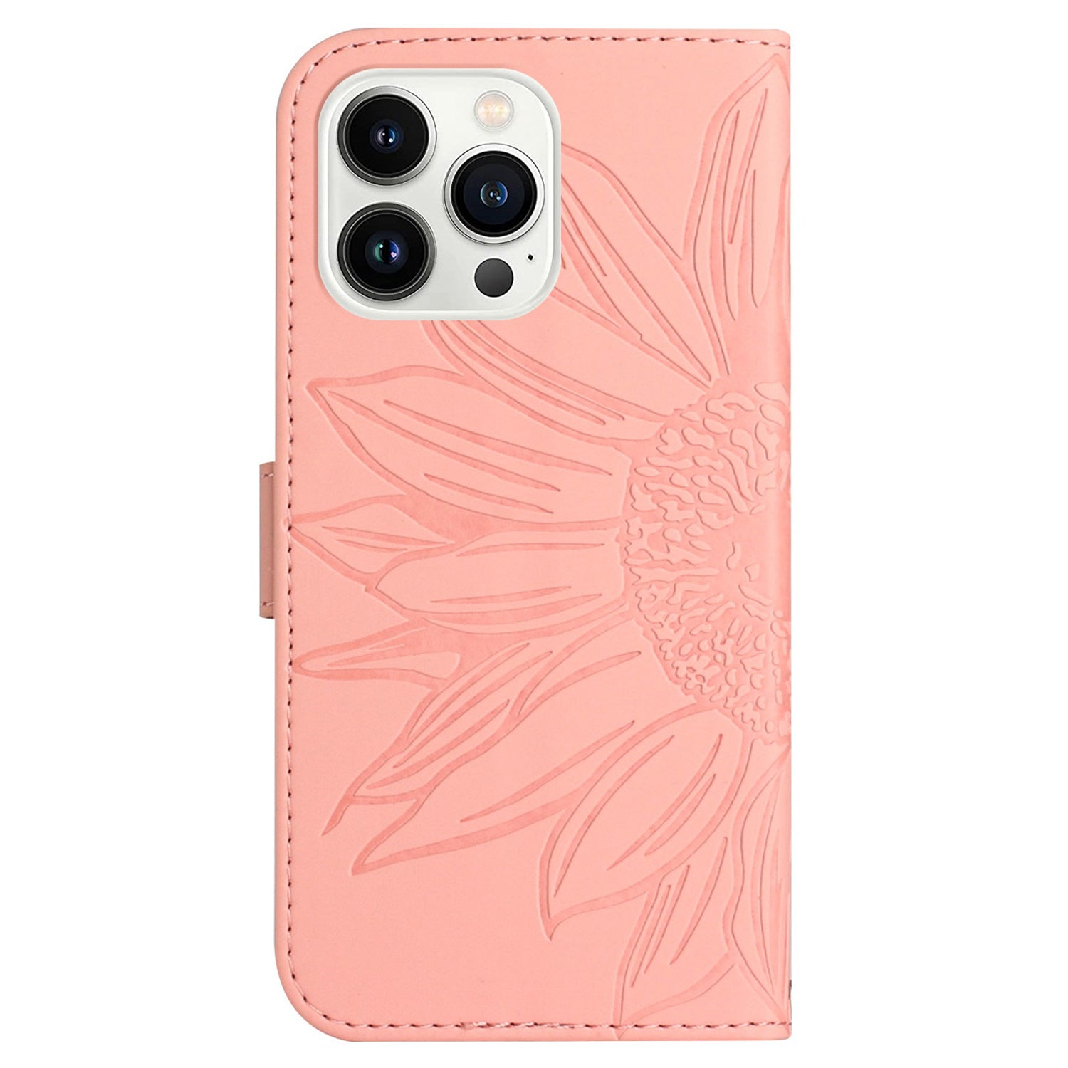 HT04 For iPhone 16 Pro Max Case Sunflower Leather Handbag Flip Phone Cover - Light Pink