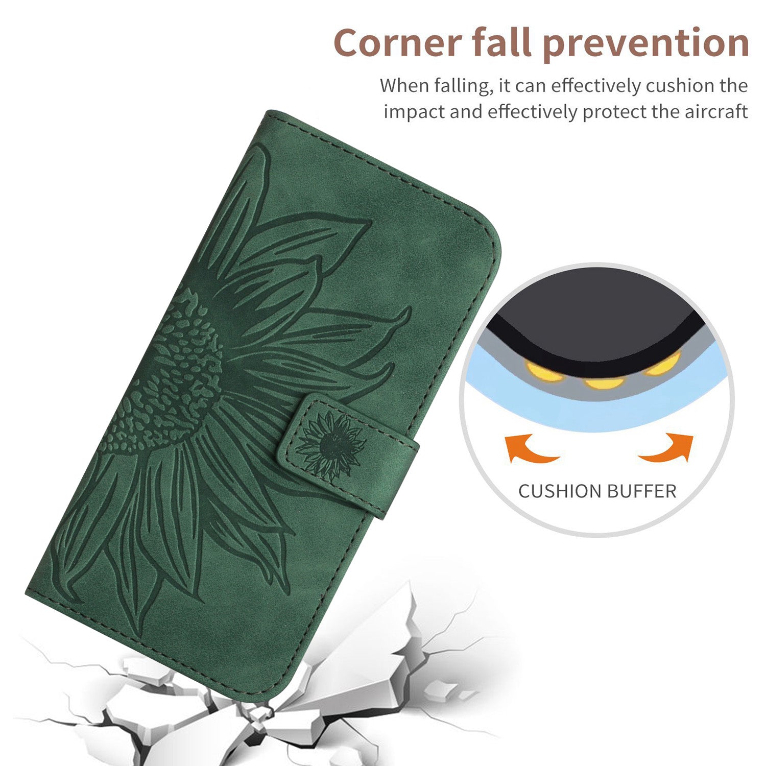 HT04 For iPhone 16 Pro Max Case Sunflower Leather Handbag Flip Phone Cover - Dark Green