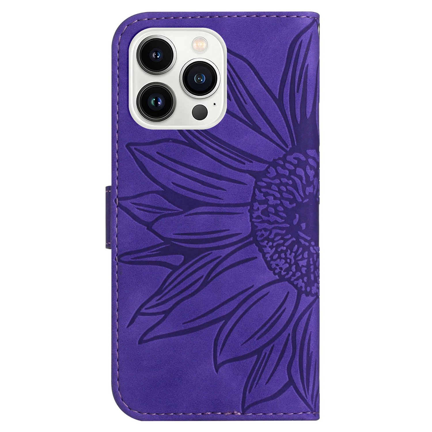 HT04 For iPhone 16 Pro Max Case Sunflower Leather Handbag Flip Phone Cover - Dark Purple