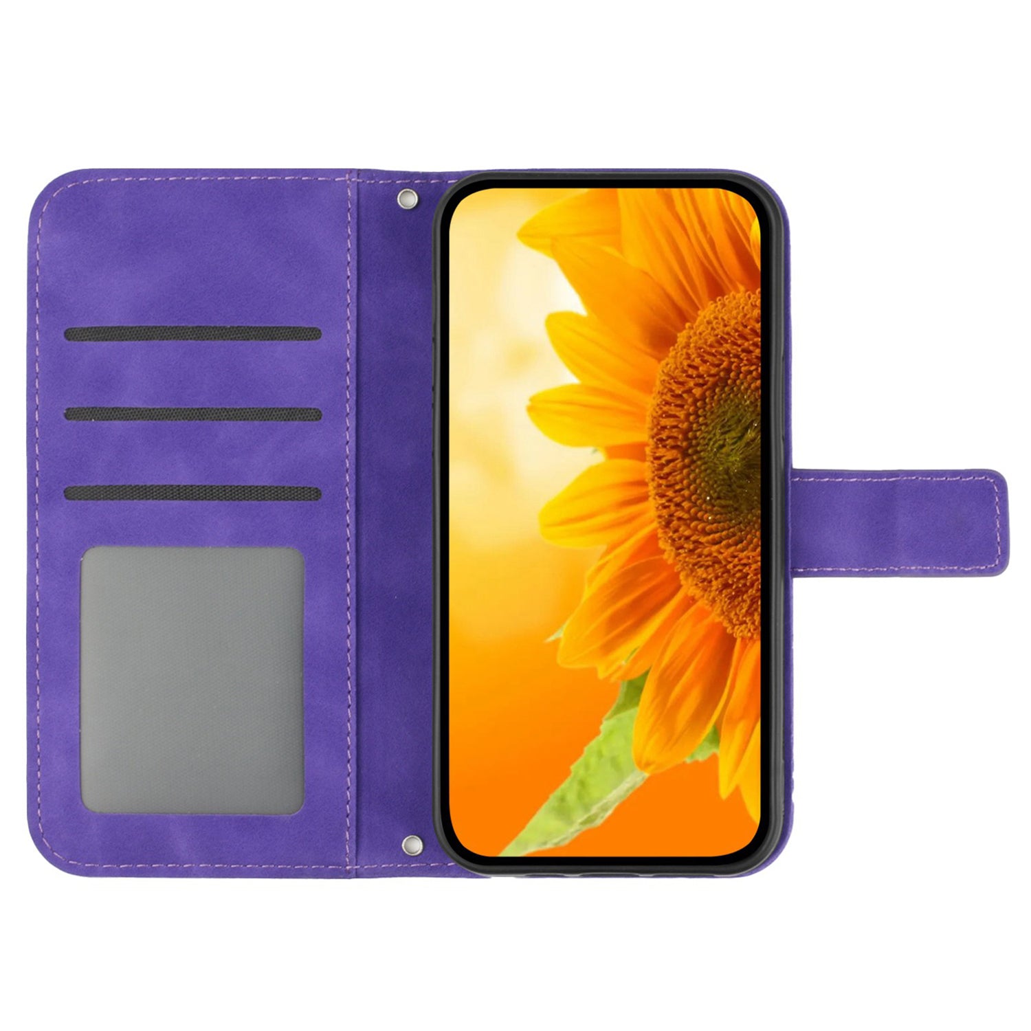 HT04 For iPhone 16 Pro Case Sunflower Imprint Leather Phone Cover with Shoulder Strap - Dark Purple