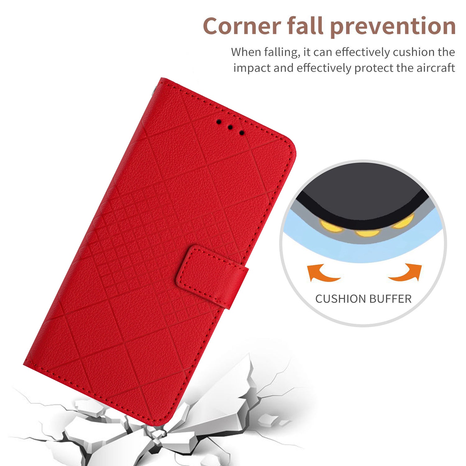 HT06 For iPhone 16 Plus Wallet Case Litchi Texture Rhombus Leather Phone Cover - Red