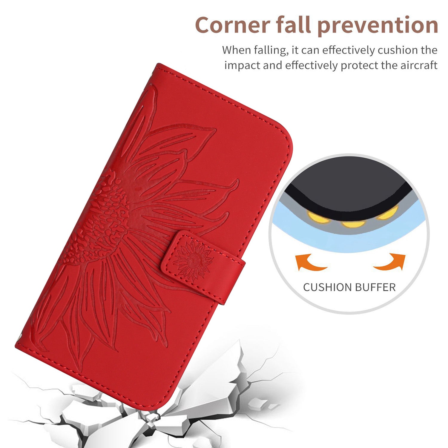 HT04 For iPhone 16 Plus Wallet Case Sunflower Leather Flip Phone Cover with Hand Strap - Red