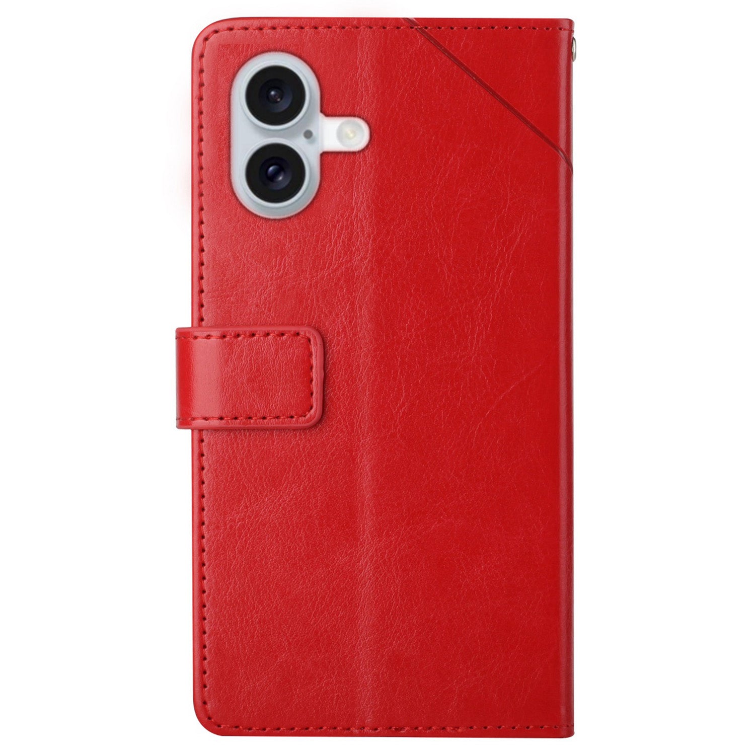 HT01 For iPhone 16 Plus Case Flip Leather Wallet Phone Cover with Y-Shaped Lines - Red