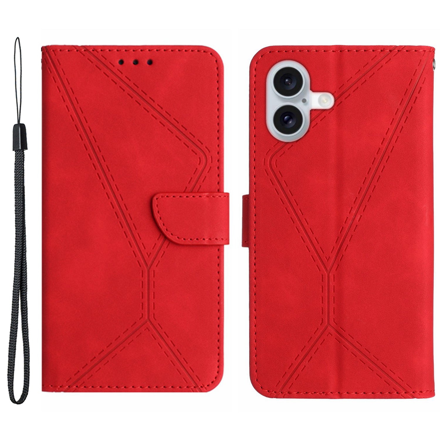 HT05 For iPhone 16 Case Flip Folio Leather Phone Cover with Credit Card Holder - Red