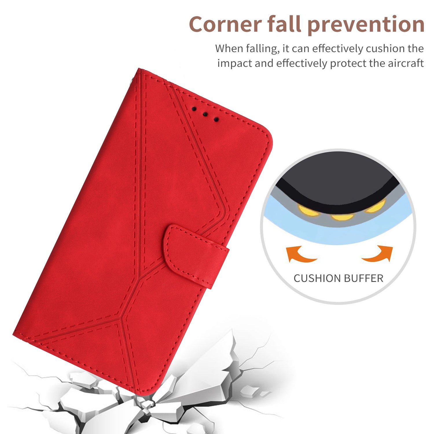 HT05 For iPhone 16 Case Flip Folio Leather Phone Cover with Credit Card Holder - Red