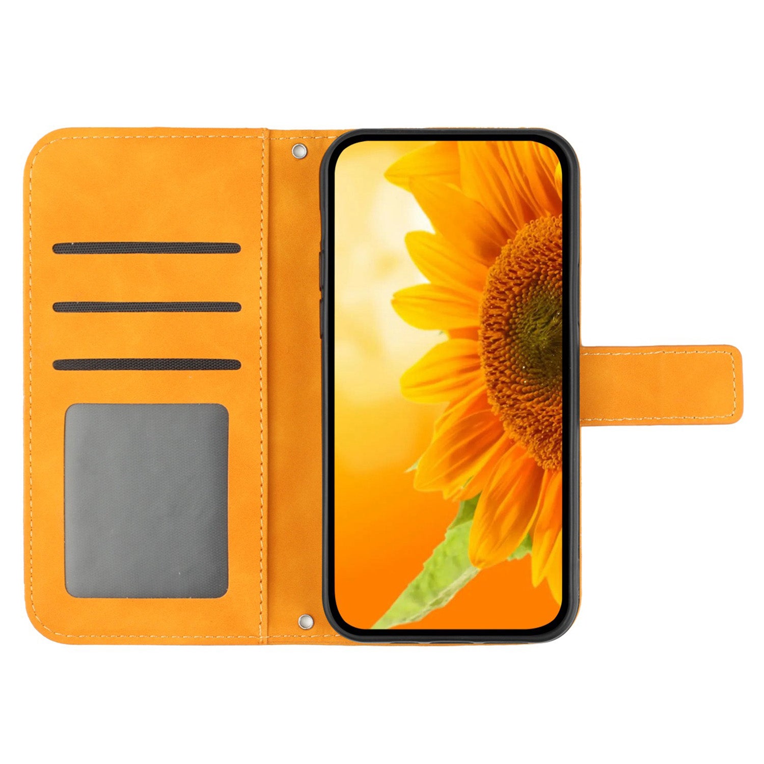 HT04 For iPhone 16 Case Sunflower Skin-Feel Leather Phone Cover with Shoulder Strap - Yellow