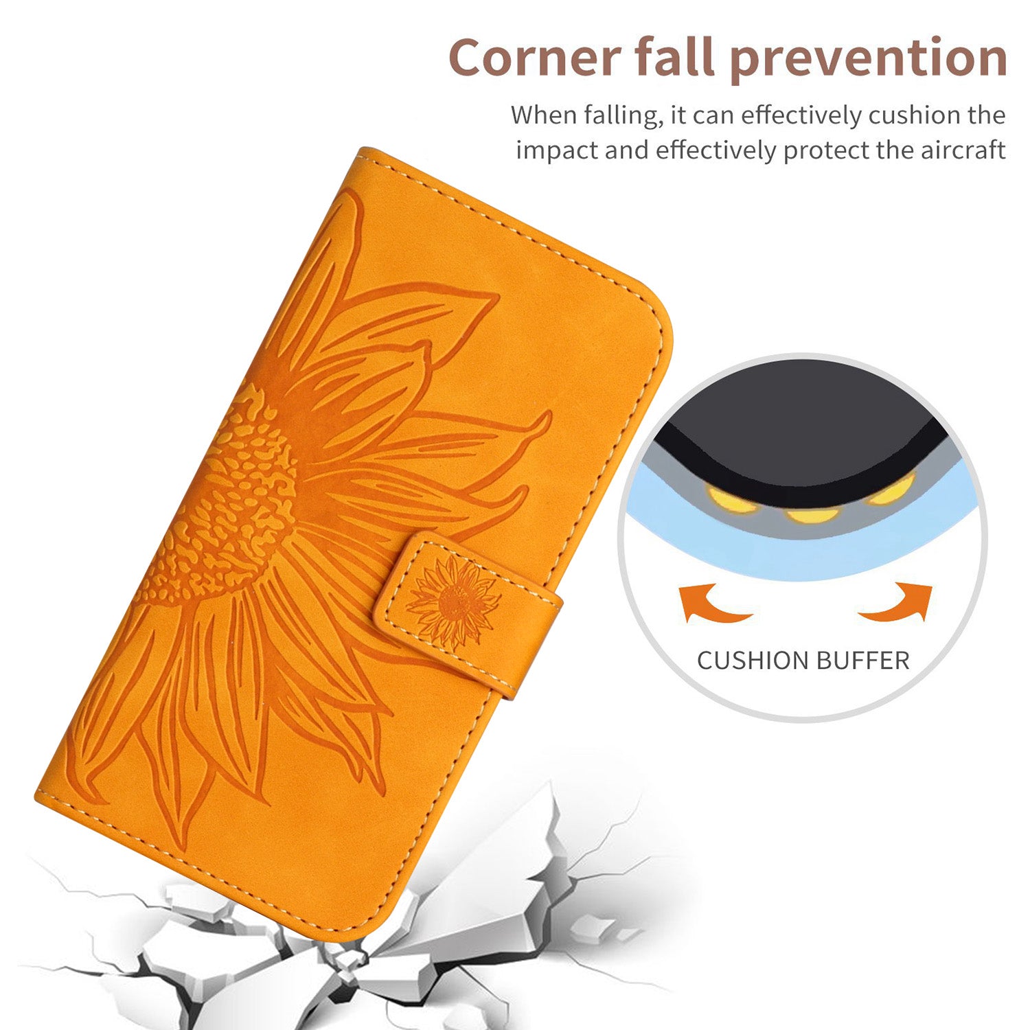 HT04 For iPhone 16 Case Sunflower Imprint Leather Wallet Phone Cover with Hand Strap - Yellow