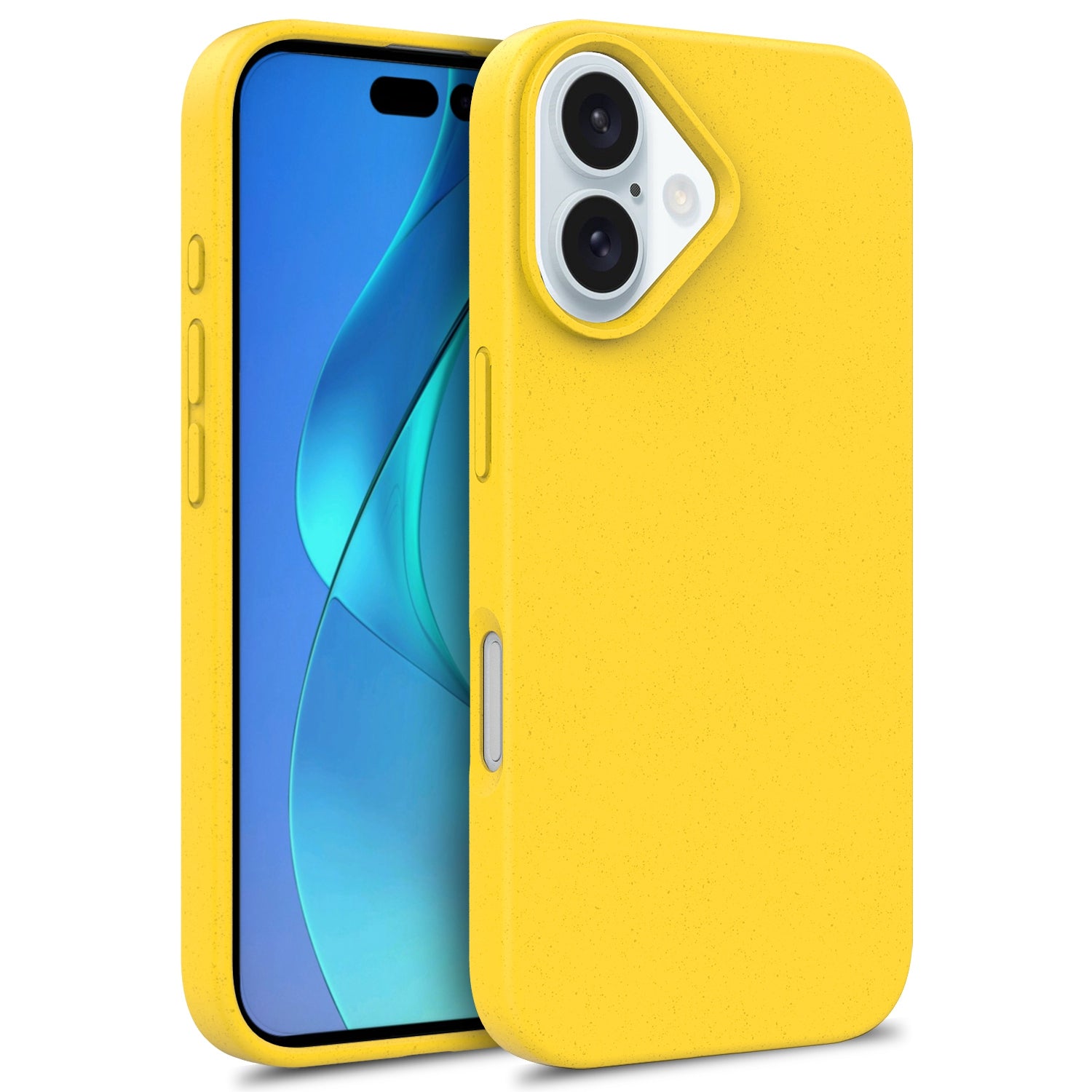 For iPhone 16 Case Biodegradable Wheat Straw+TPU Hybrid Phone Cover - Yellow