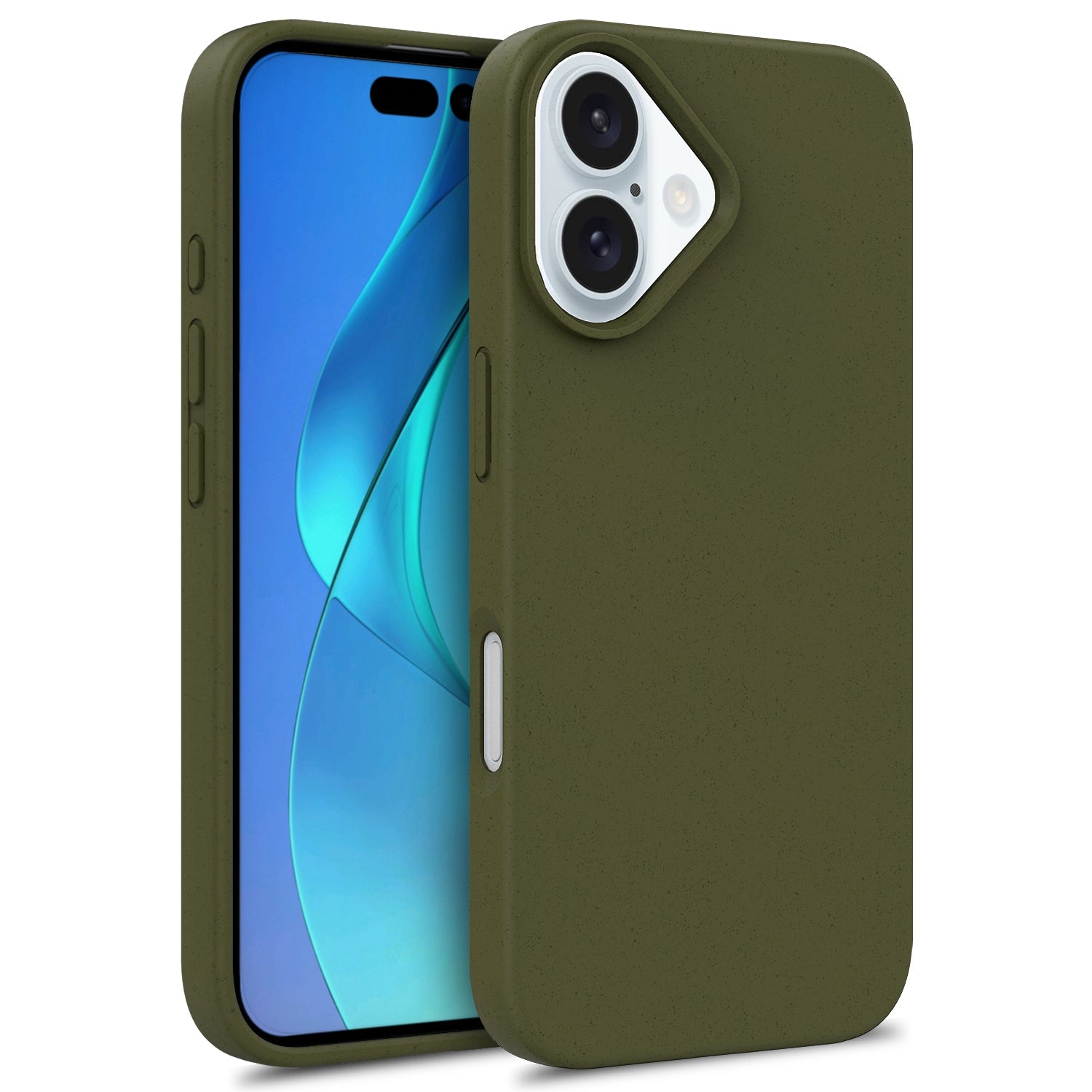 For iPhone 16 Case Biodegradable Wheat Straw+TPU Hybrid Phone Cover - Blackish Green