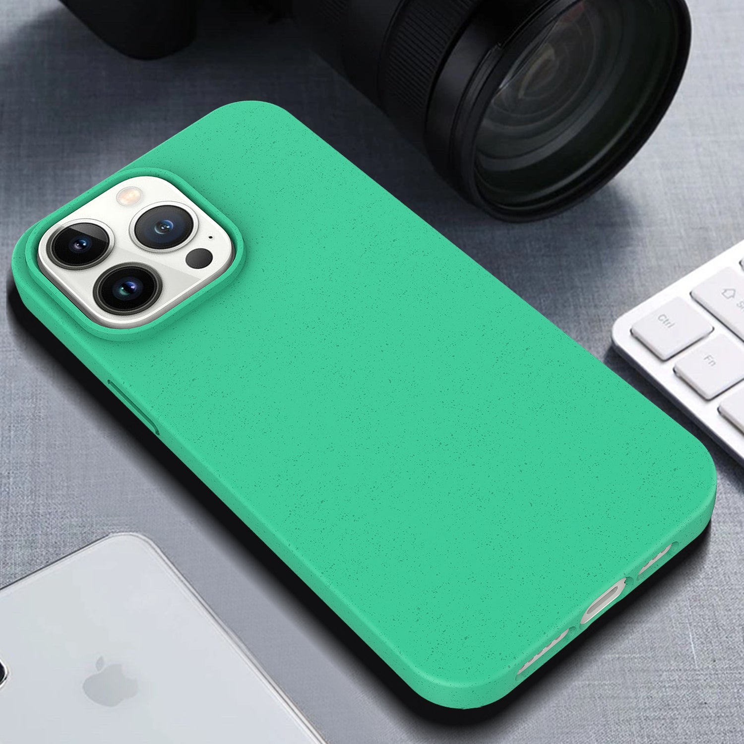 For iPhone 16 Pro Case Eco-friendly Wheat Straw+TPU Protective Phone Case - Blackish Green