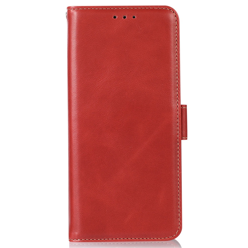 For iPhone 16 Case RFID Blocking Genuine Cow Leather Purse Flip Cover Crazy Horse Texture - Red