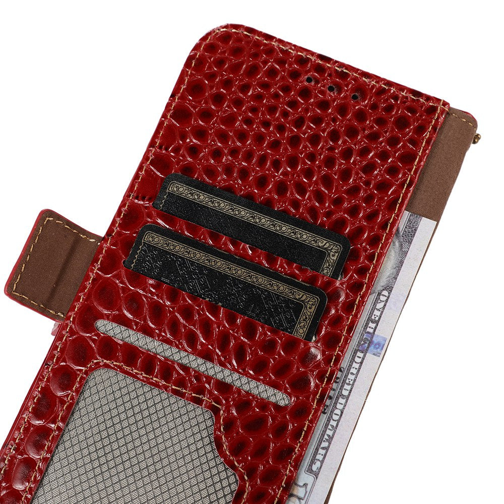 For iPhone 16 Case Genuine Cow Leather RFID Blocking Wallet Flip Phone Cover - Red