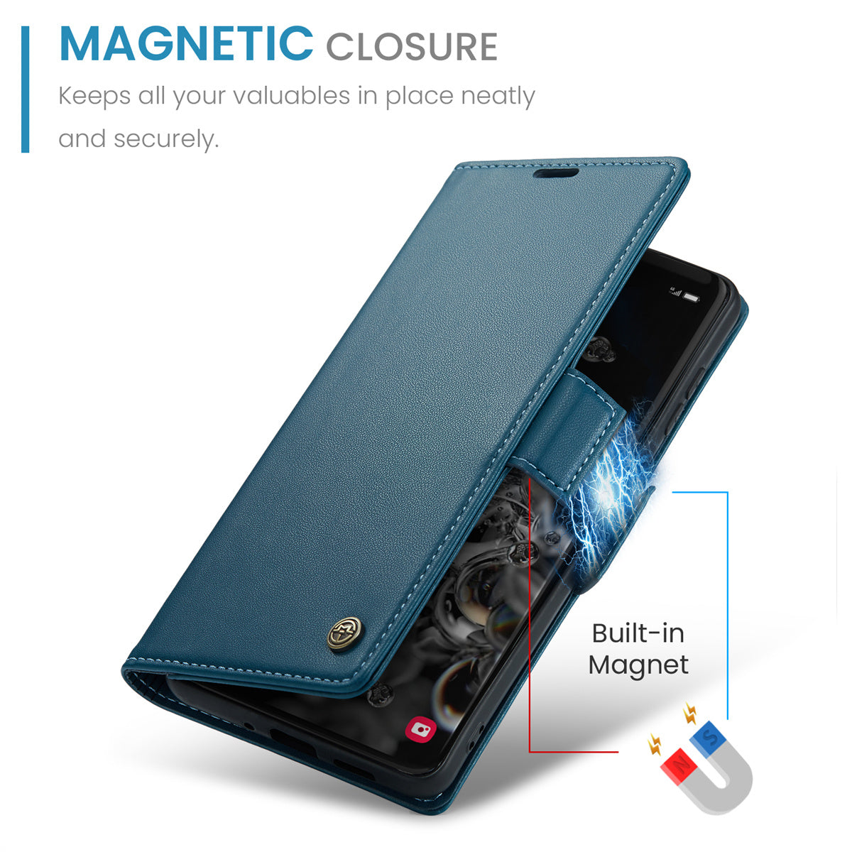 CASEME 023 Series For Samsung Galaxy S20 Ultra Case Wallet RFID Blocking Leather Phone Cover - Blue