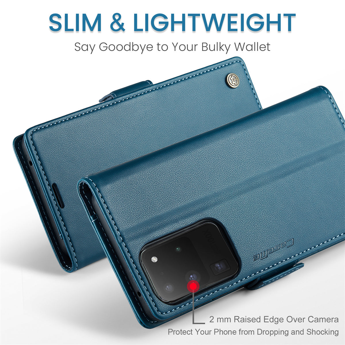 CASEME 023 Series For Samsung Galaxy S20 Ultra Case Wallet RFID Blocking Leather Phone Cover - Blue