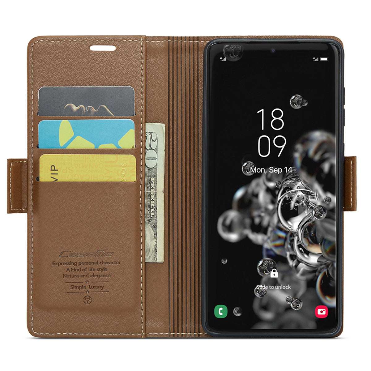 CASEME 023 Series For Samsung Galaxy S20 Ultra Case Wallet RFID Blocking Leather Phone Cover - Brown