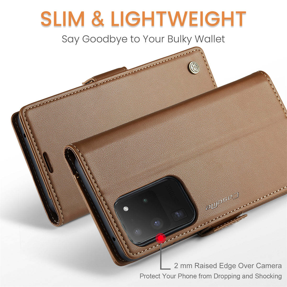 CASEME 023 Series For Samsung Galaxy S20 Ultra Case Wallet RFID Blocking Leather Phone Cover - Brown