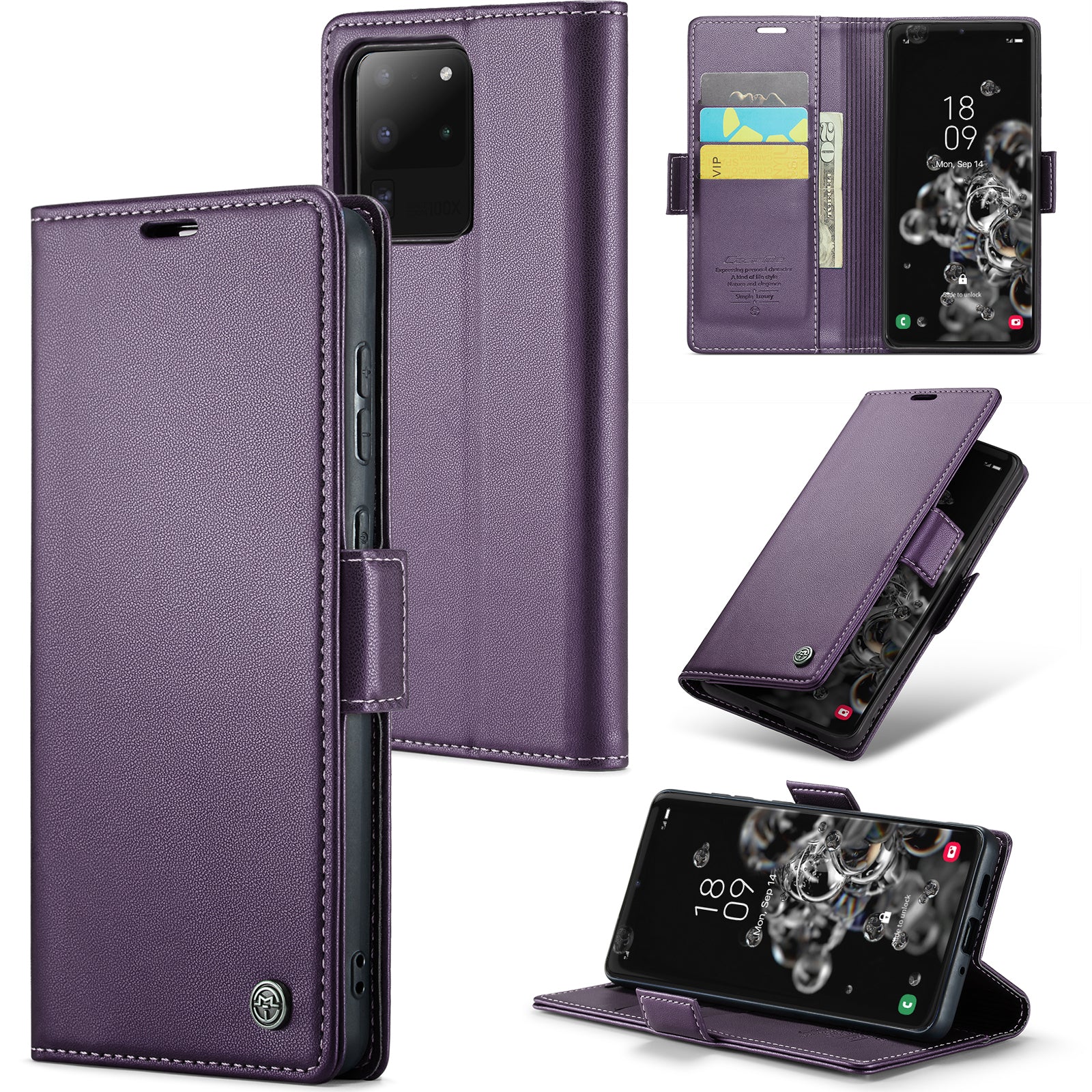 CASEME 023 Series For Samsung Galaxy S20 Ultra Case Wallet RFID Blocking Leather Phone Cover - Purple