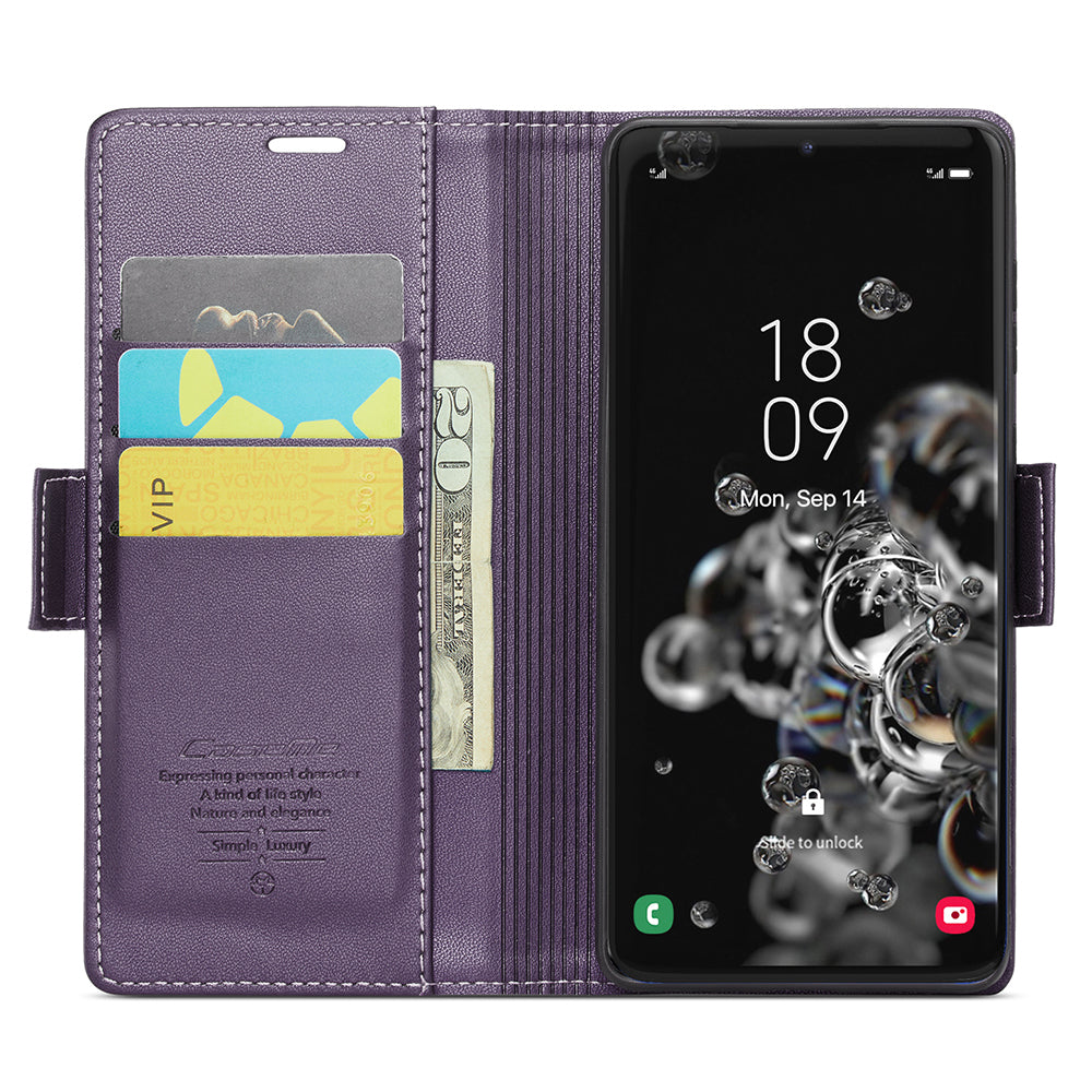 CASEME 023 Series For Samsung Galaxy S20 Ultra Case Wallet RFID Blocking Leather Phone Cover - Purple