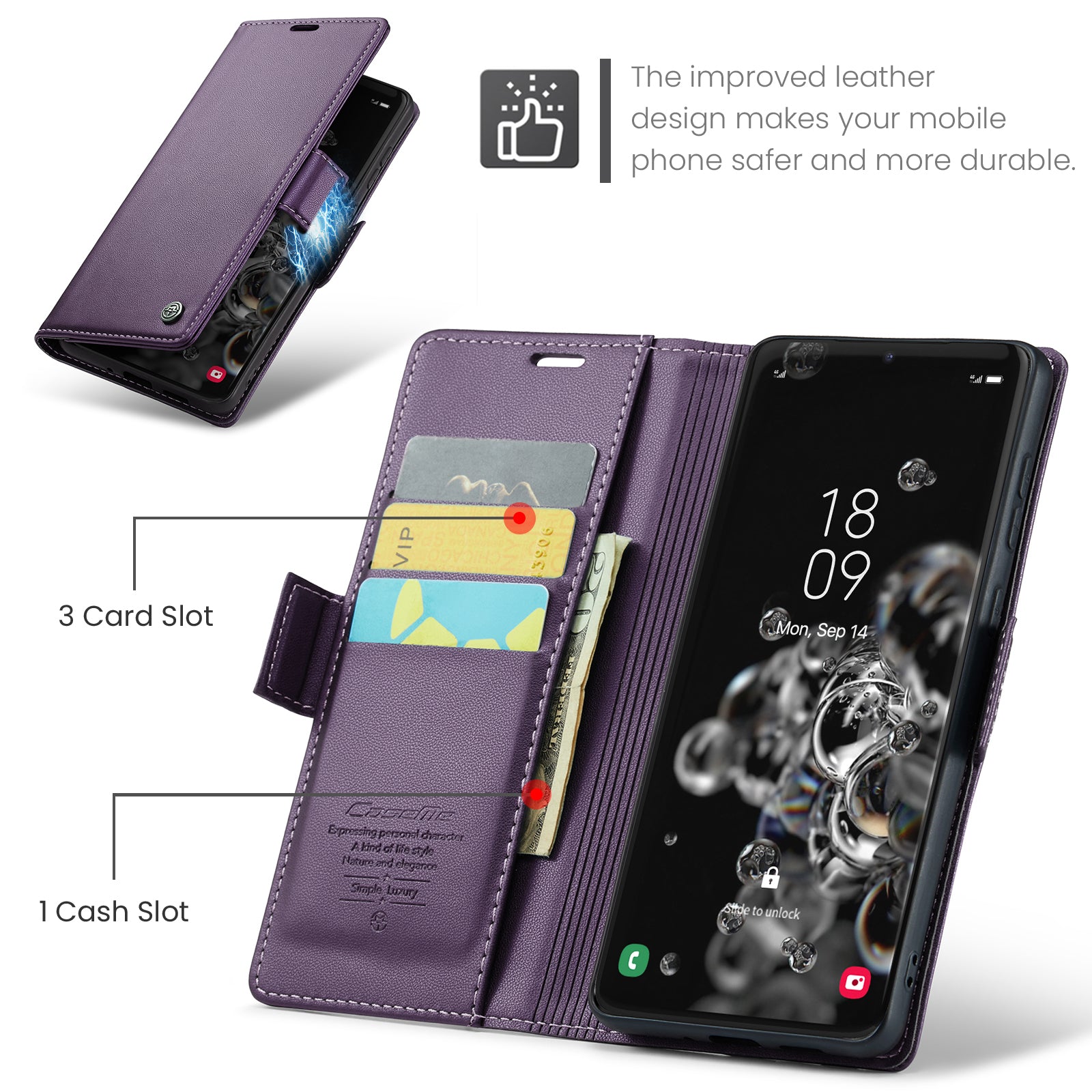 CASEME 023 Series For Samsung Galaxy S20 Ultra Case Wallet RFID Blocking Leather Phone Cover - Purple