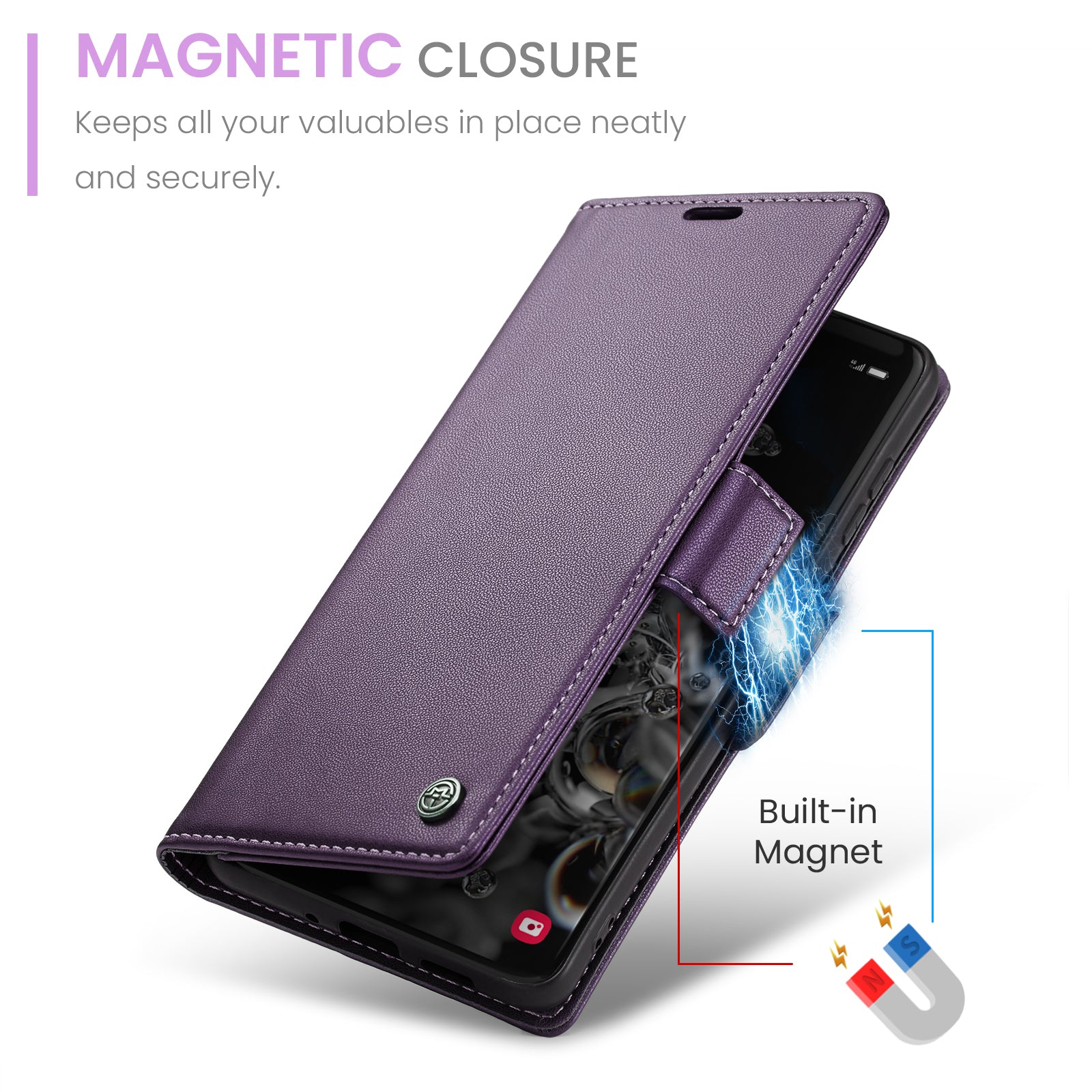 CASEME 023 Series For Samsung Galaxy S20 Ultra Case Wallet RFID Blocking Leather Phone Cover - Purple