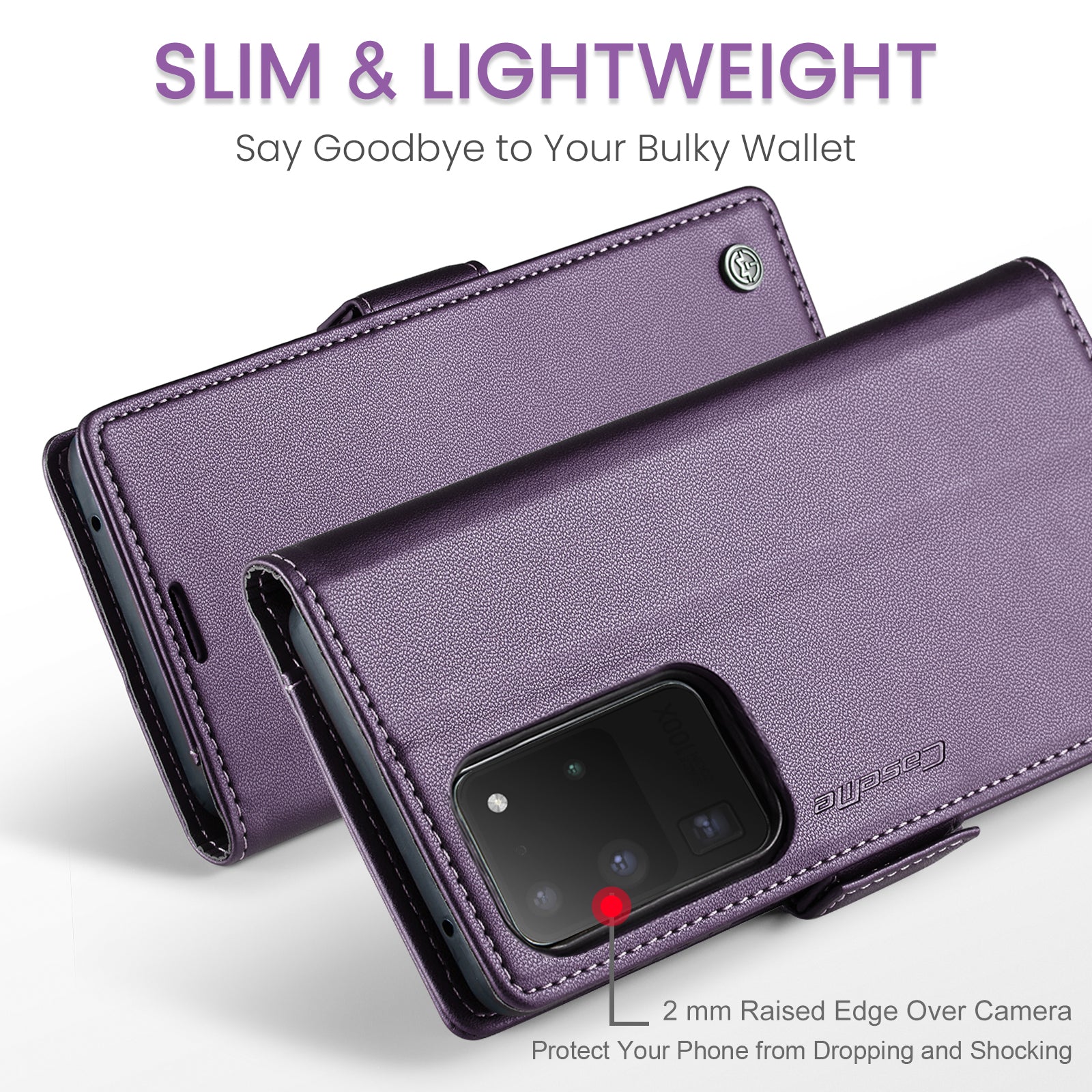 CASEME 023 Series For Samsung Galaxy S20 Ultra Case Wallet RFID Blocking Leather Phone Cover - Purple