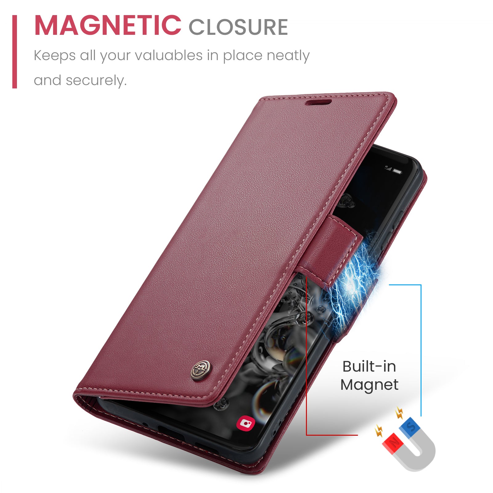 CASEME 023 Series For Samsung Galaxy S20 Ultra Case Wallet RFID Blocking Leather Phone Cover - Red