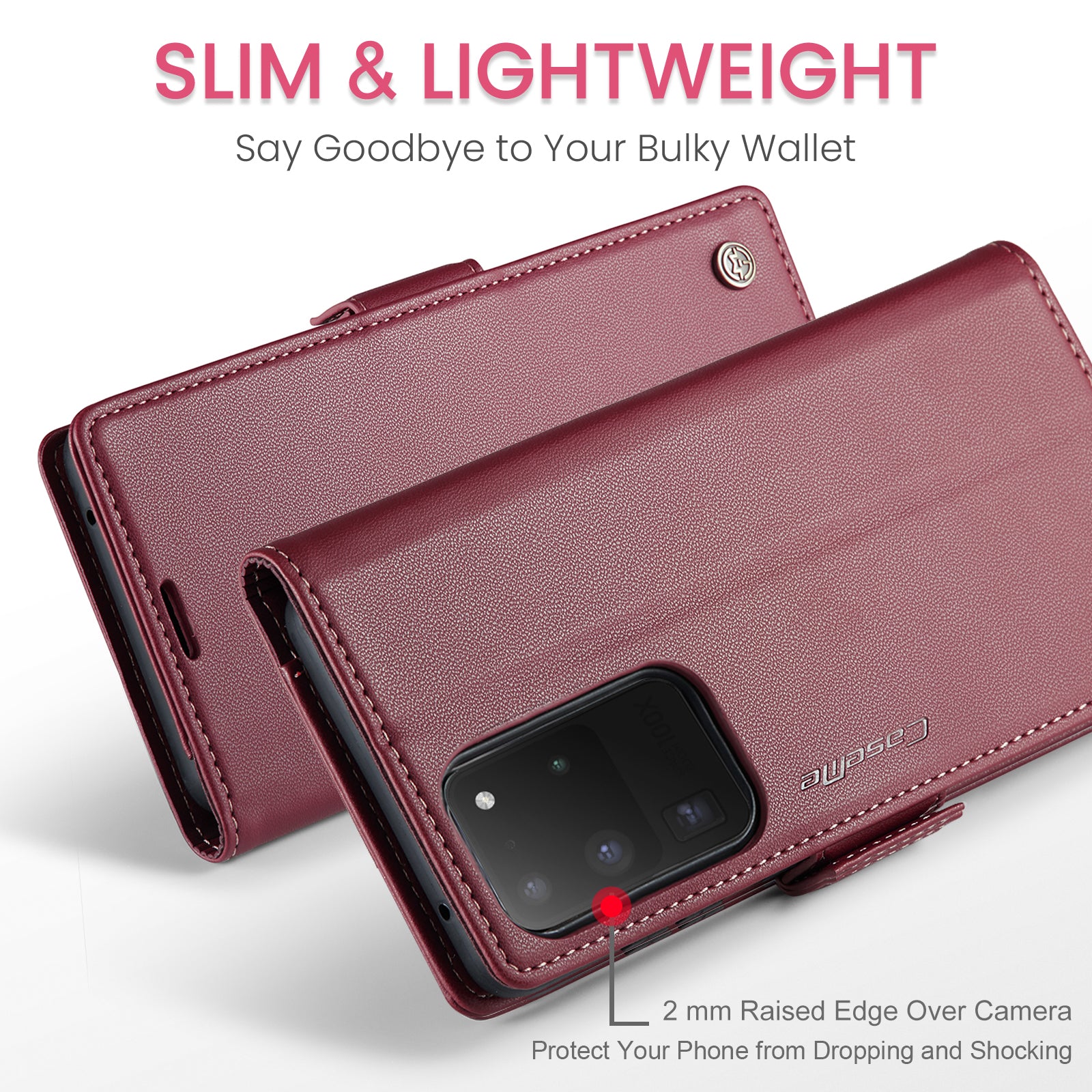 CASEME 023 Series For Samsung Galaxy S20 Ultra Case Wallet RFID Blocking Leather Phone Cover - Red