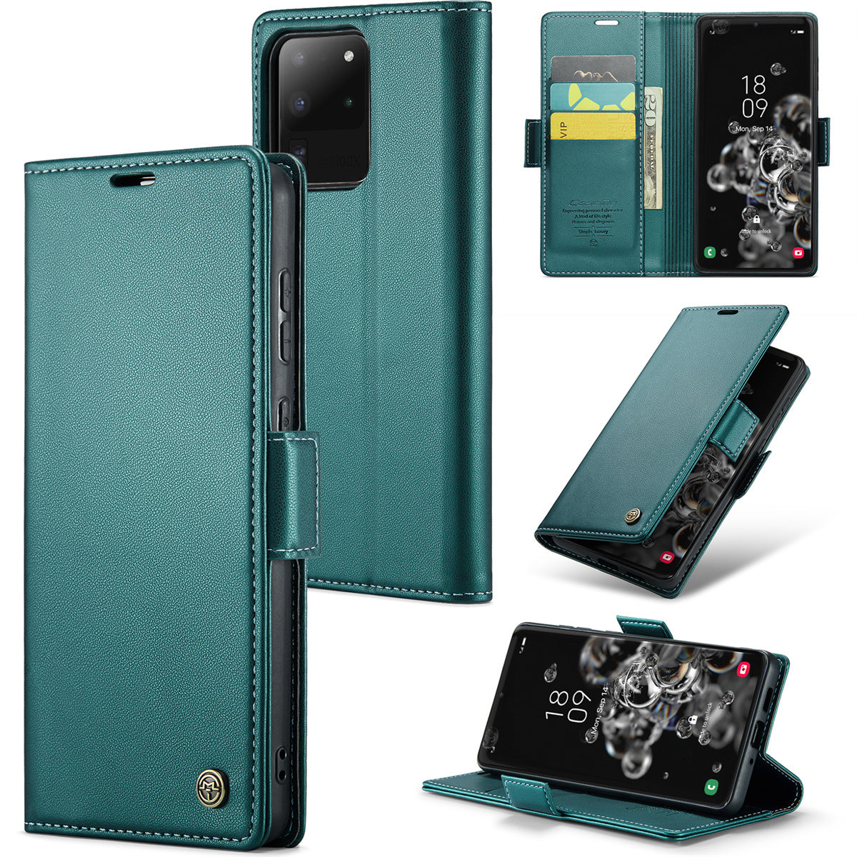 CASEME 023 Series For Samsung Galaxy S20 Ultra Case Wallet RFID Blocking Leather Phone Cover - Green