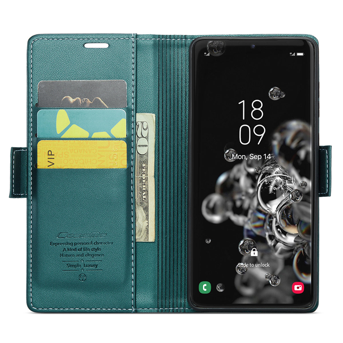 CASEME 023 Series For Samsung Galaxy S20 Ultra Case Wallet RFID Blocking Leather Phone Cover - Green