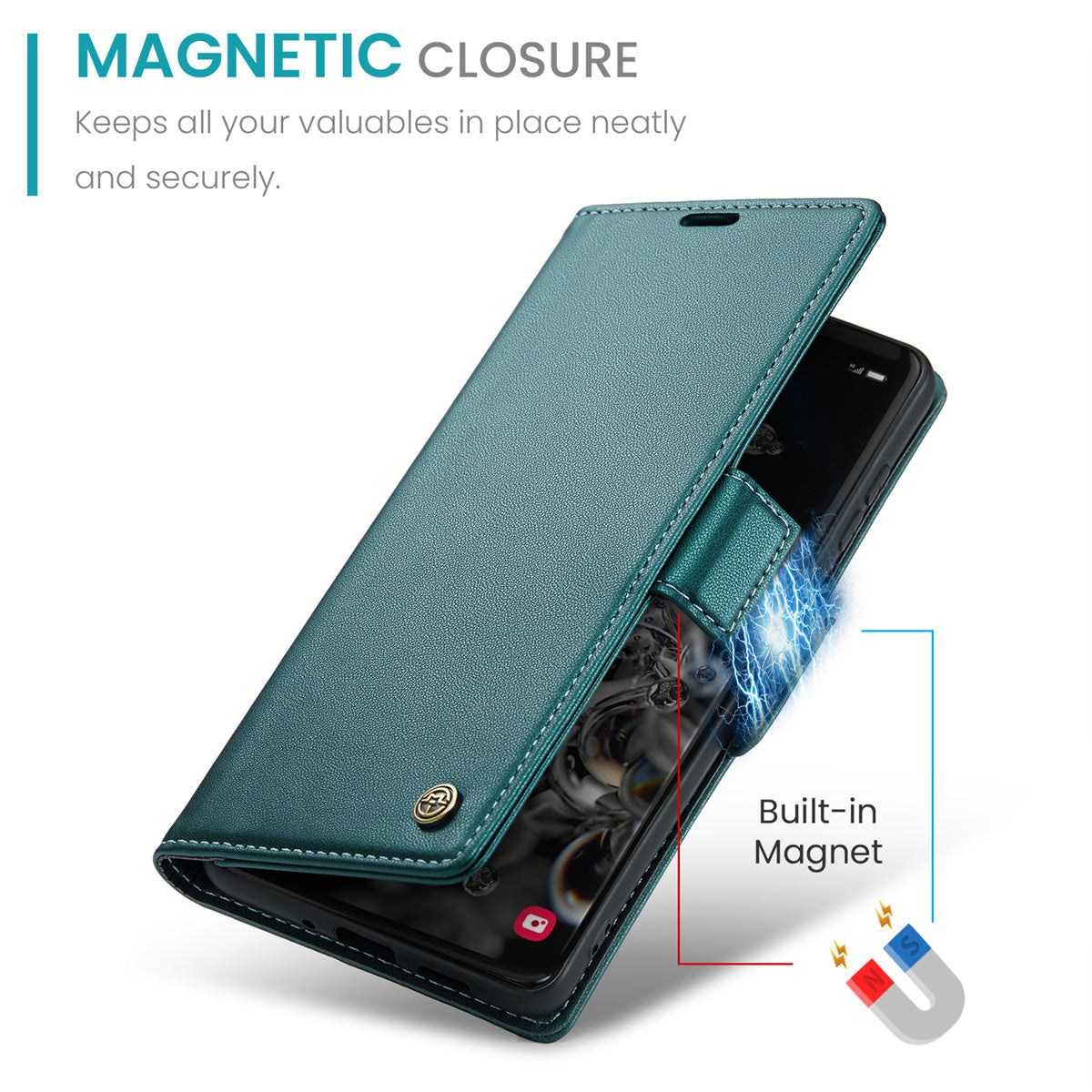 CASEME 023 Series For Samsung Galaxy S20 Ultra Case Wallet RFID Blocking Leather Phone Cover - Green