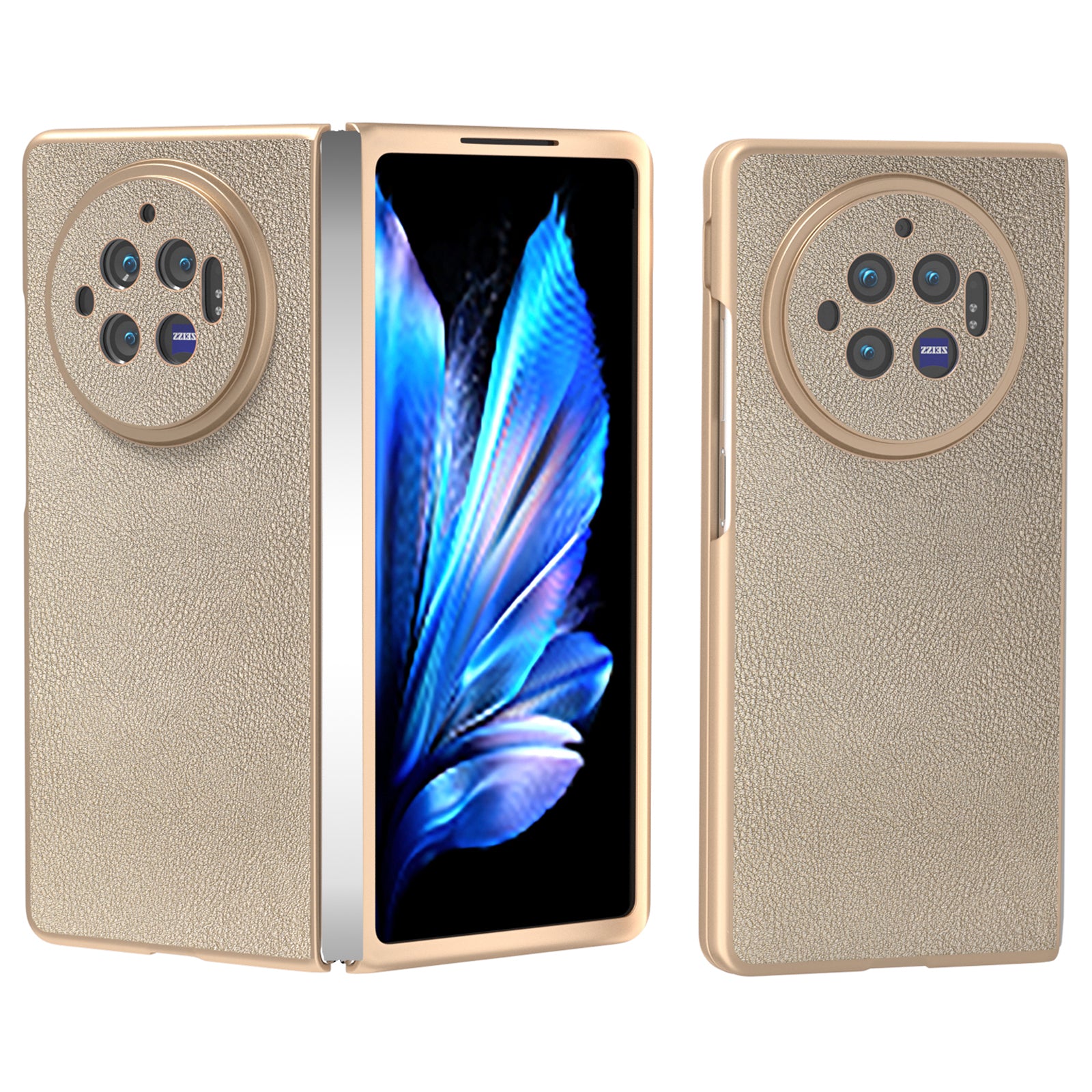 For vivo X Fold3 Case PU Leather Coated Hard PC Folding Phone Cover - Gold