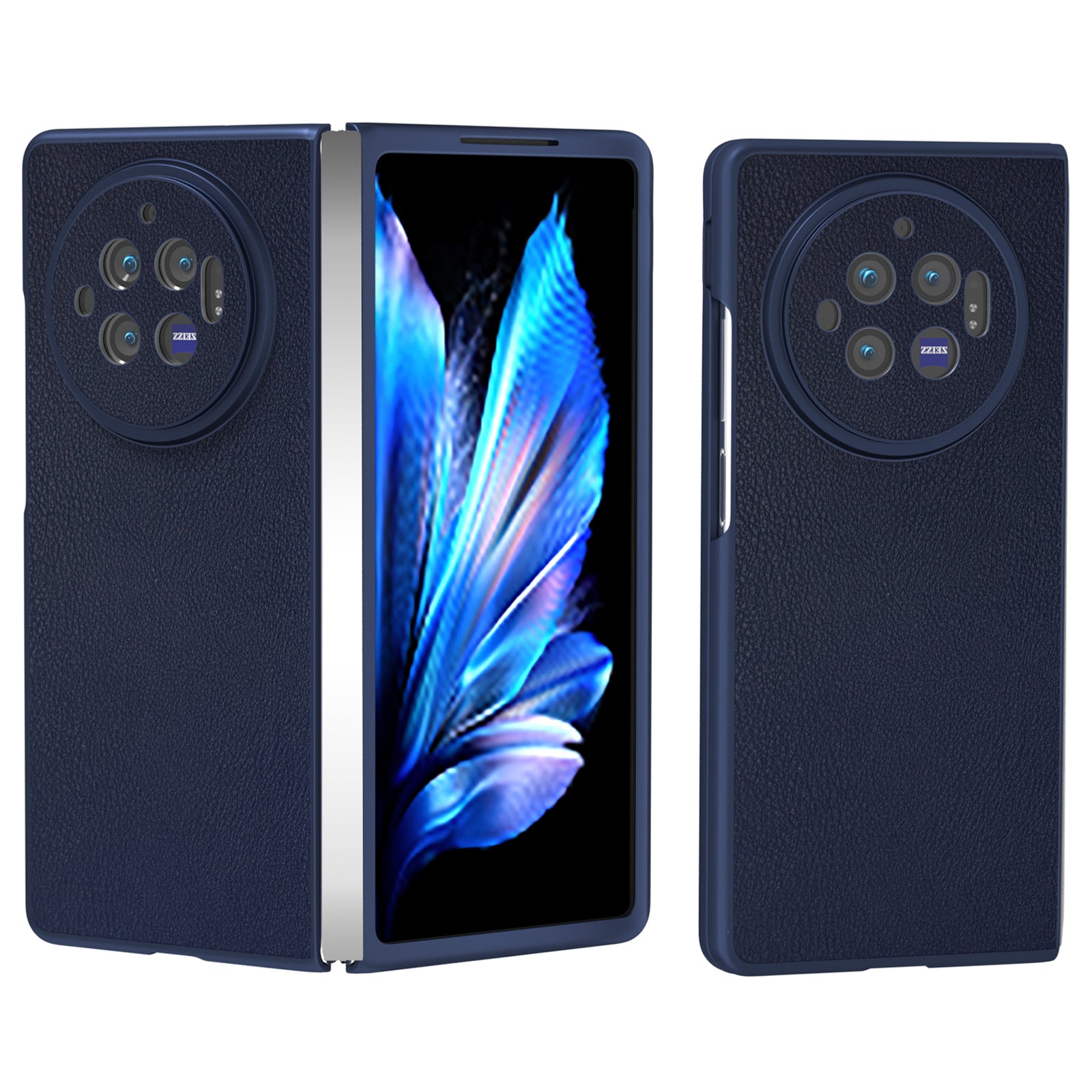 For vivo X Fold3 Case PU Leather Coated Hard PC Folding Phone Cover - Dark Blue