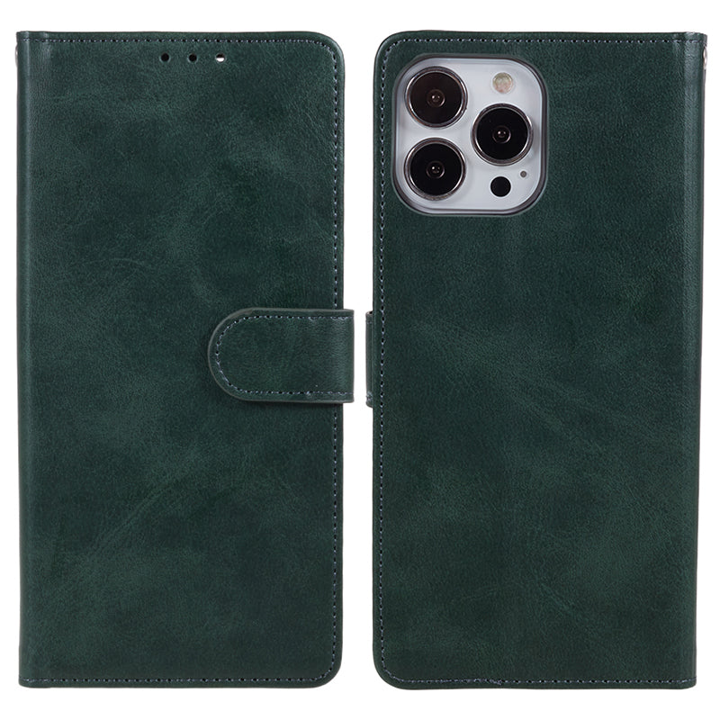 For iPhone 16 Pro Max Case Calf Texture Leather Phone Cover Side Magnetic Clasp - Midnight Green