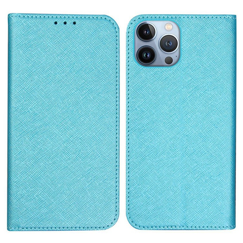 For iPhone 16 Pro Max Case Magnetic Closure Cross Texture PU Leather Phone Cover - Sky Blue