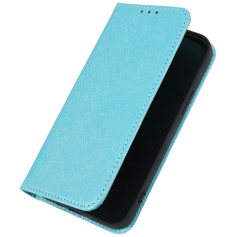 For iPhone 16 Pro Max Case Magnetic Closure Cross Texture PU Leather Phone Cover - Sky Blue