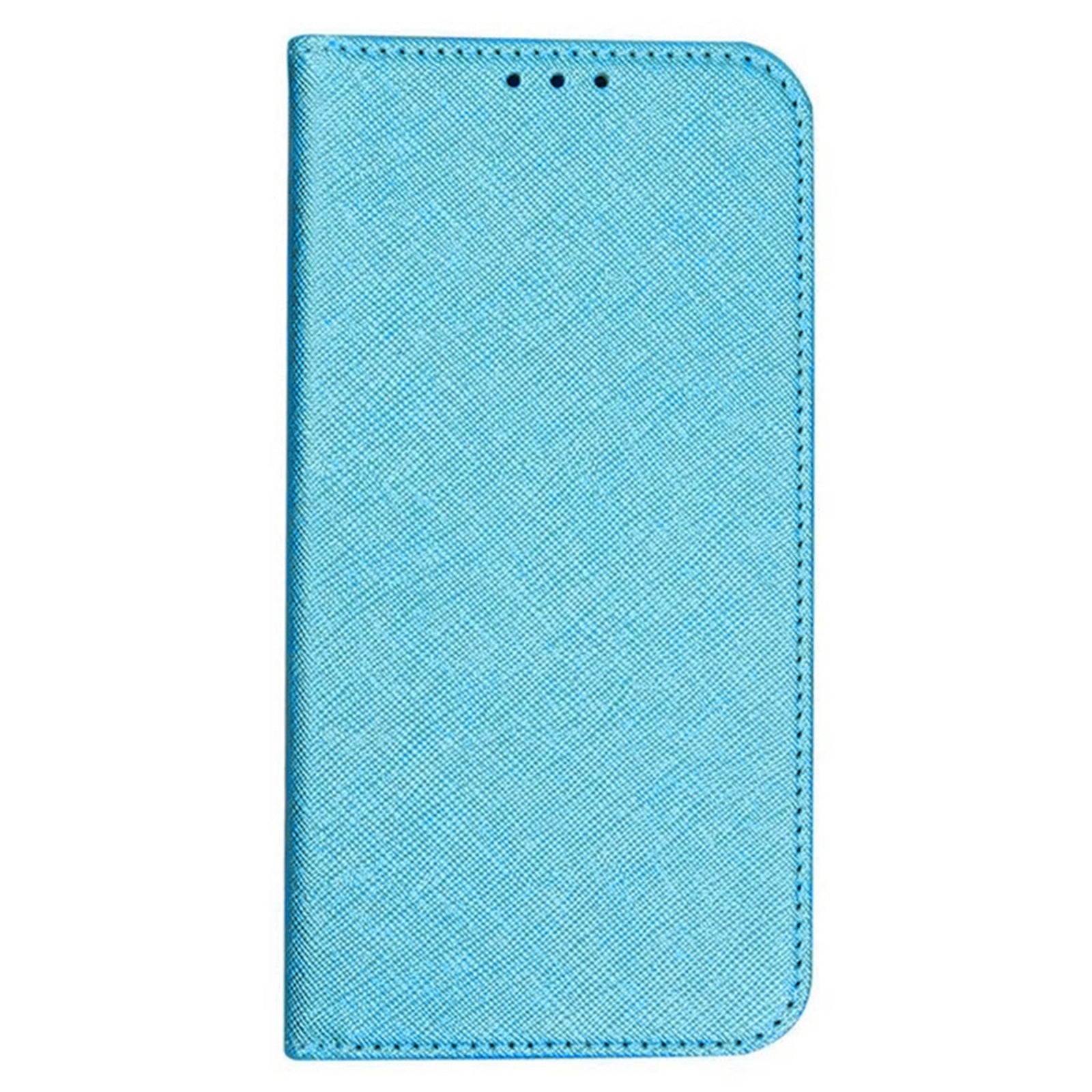 For iPhone 16 Pro Max Case Magnetic Closure Cross Texture PU Leather Phone Cover - Sky Blue