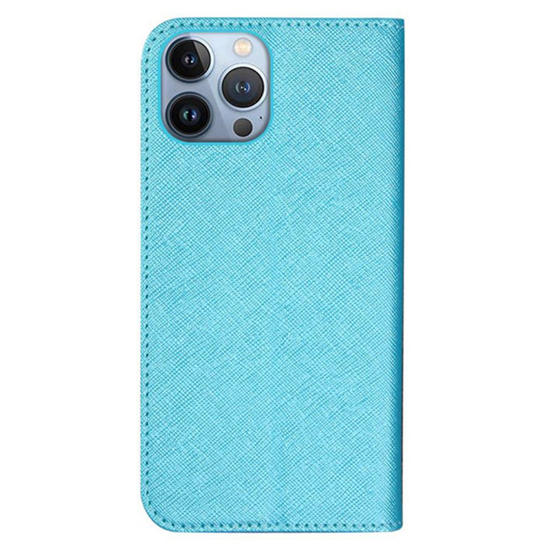 For iPhone 16 Pro Max Case Magnetic Closure Cross Texture PU Leather Phone Cover - Sky Blue